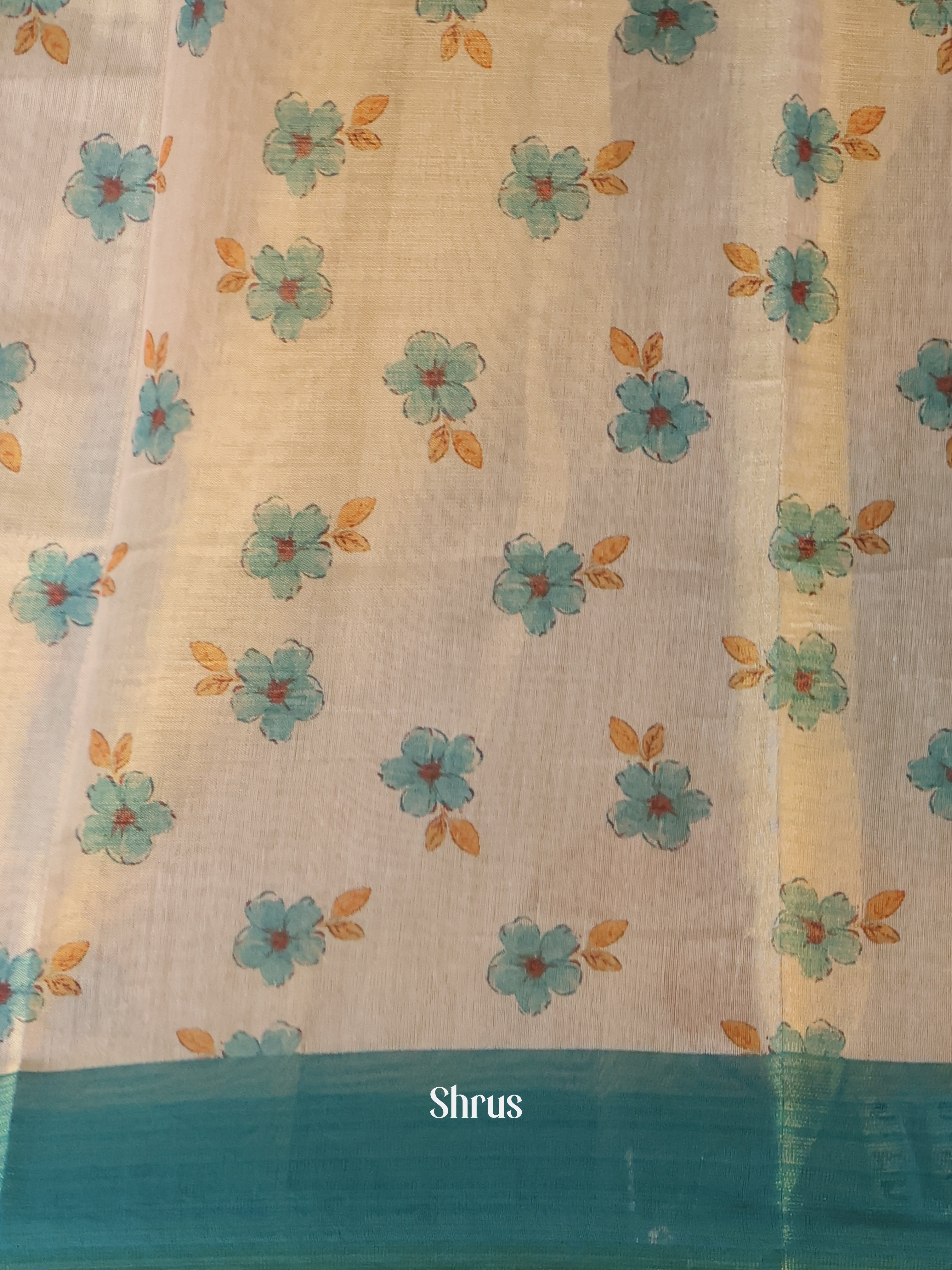 Gold & blue - Semi Jute Saree - Shop on Shrus.com
