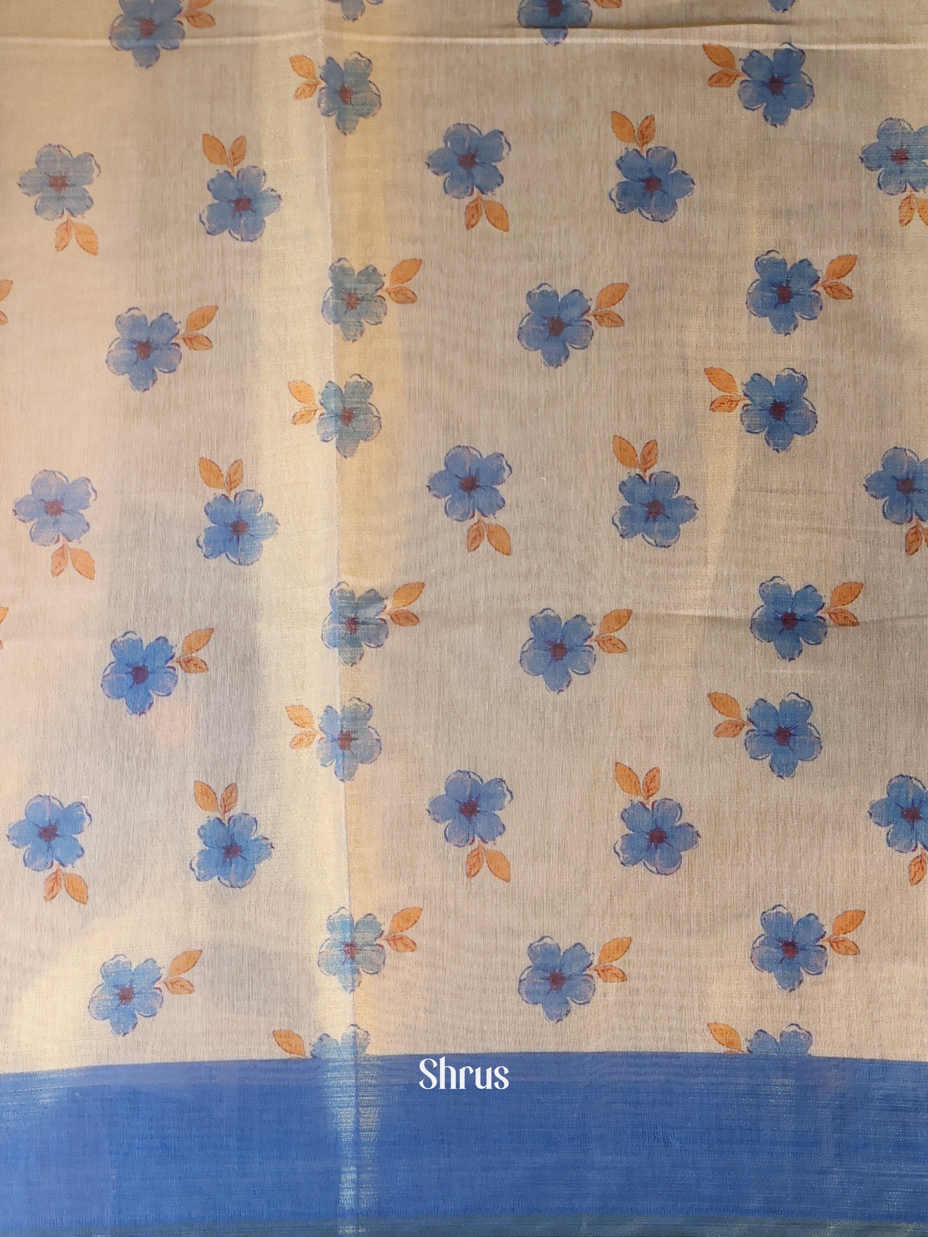 Gold & Blue - Semi Jute Saree - Shop on Shrus.com