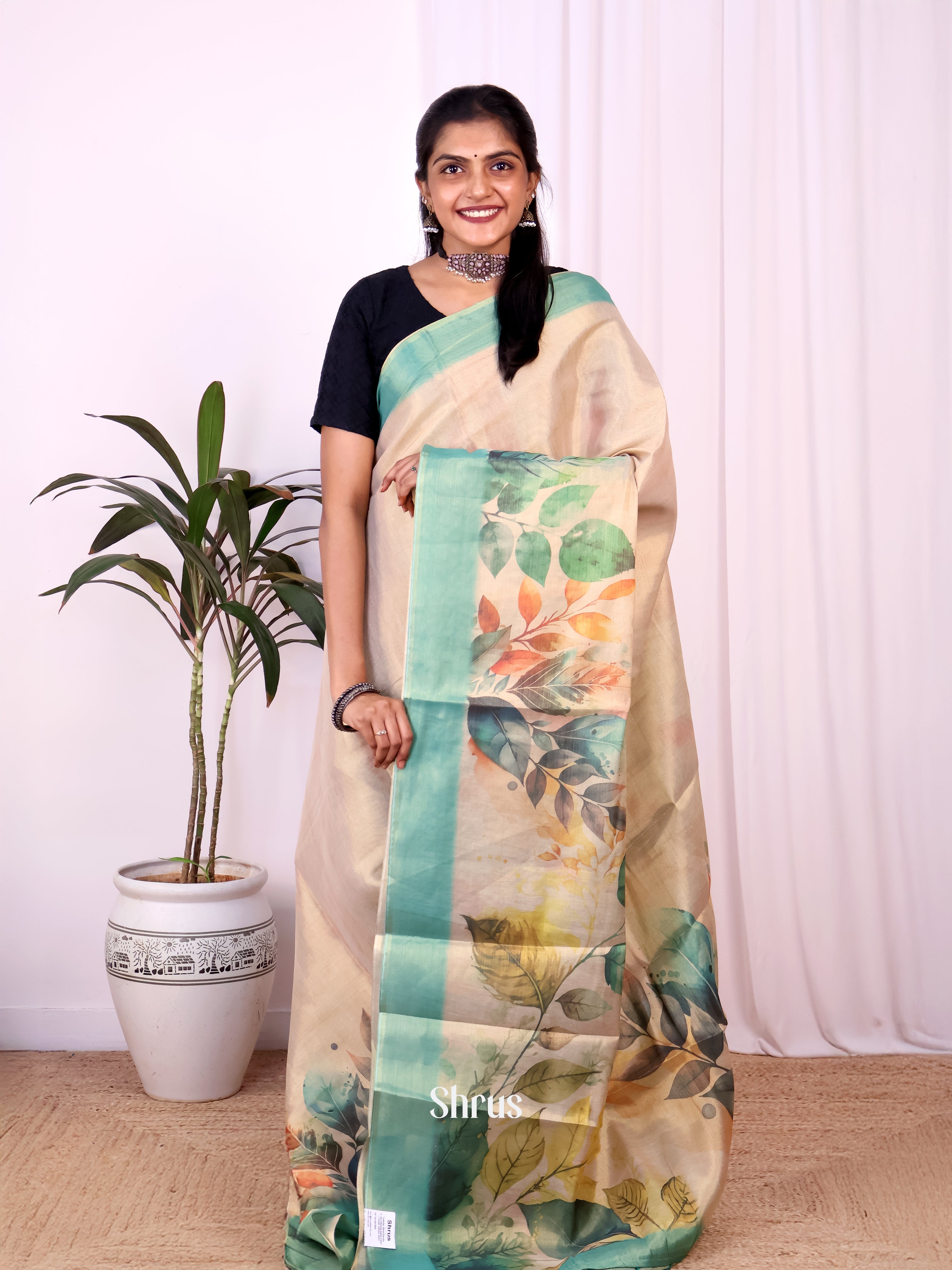 Gold & Blue - Semi Jute Saree - Shop on Shrus.com