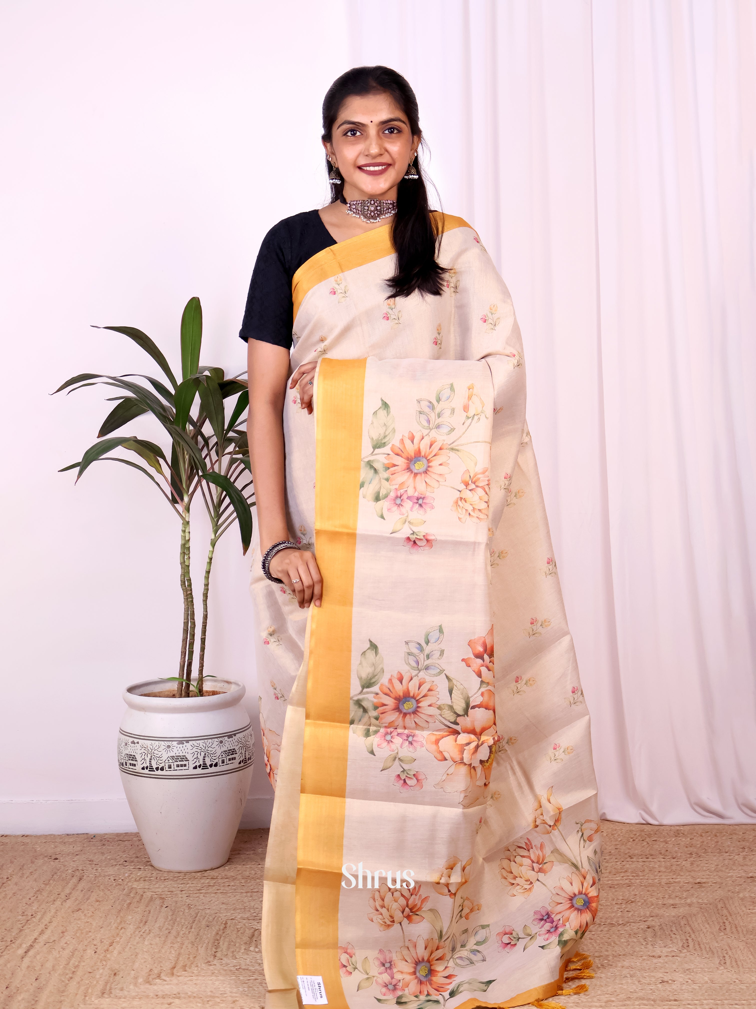 Gold & Yellow - Semi Jute Saree - Shop on Shrus.com