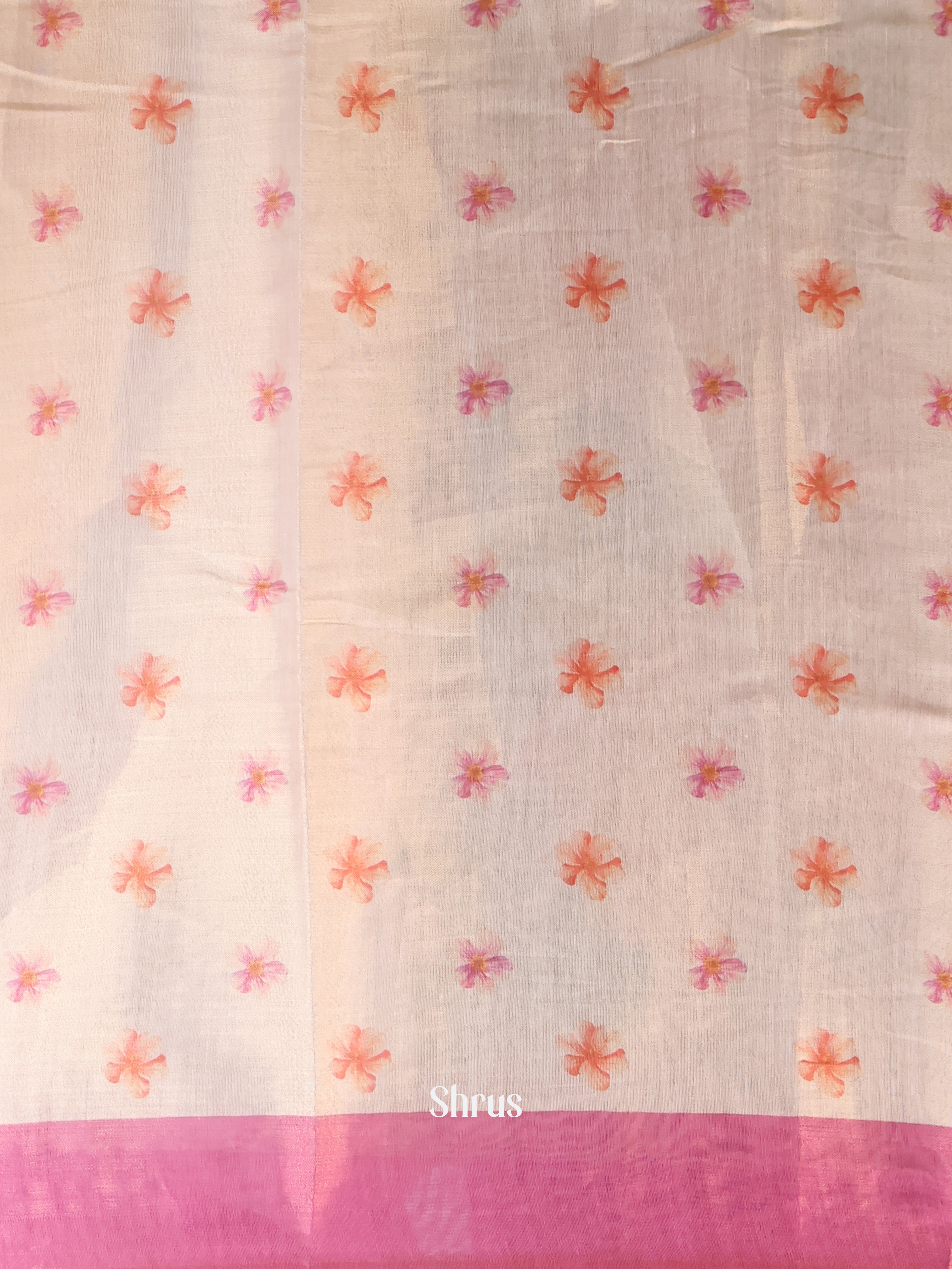 Cream & Pink - Semi Jute Saree - Shop on Shrus.com