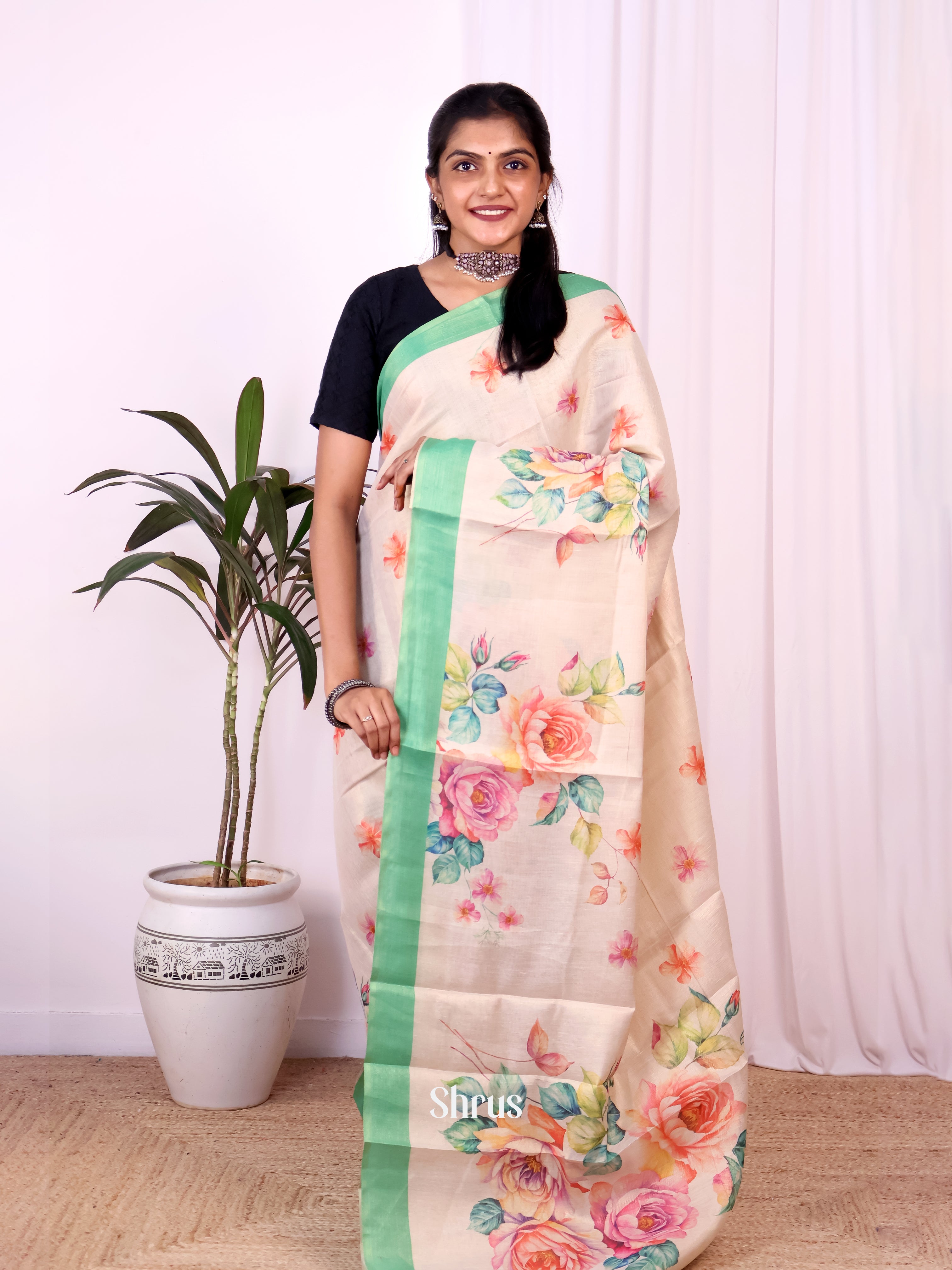 Gold & Green - Semi Jute Saree - Shop on Shrus.com