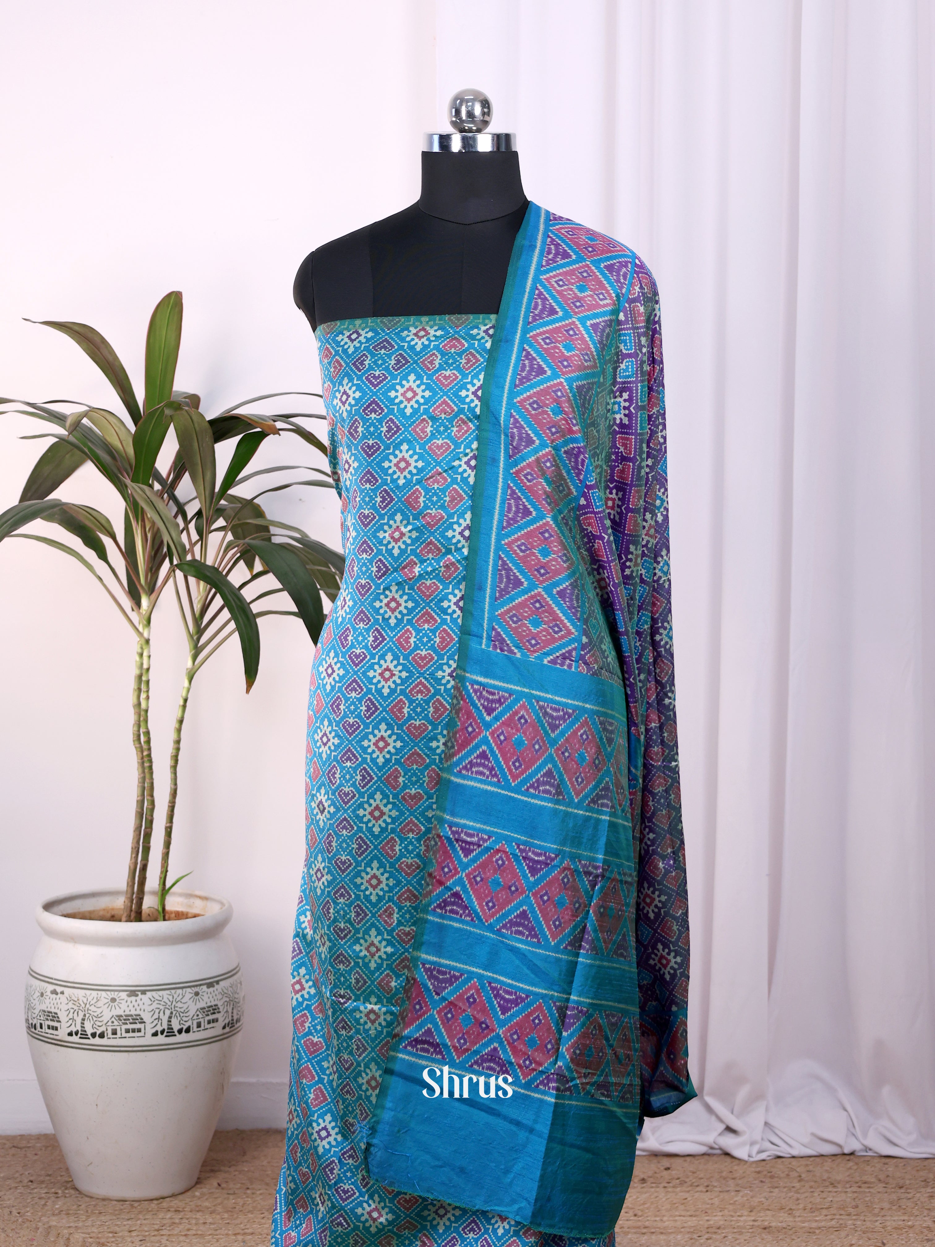 Blue & Purple - Semi Patola top & dupatta - Shop on Shrus.com