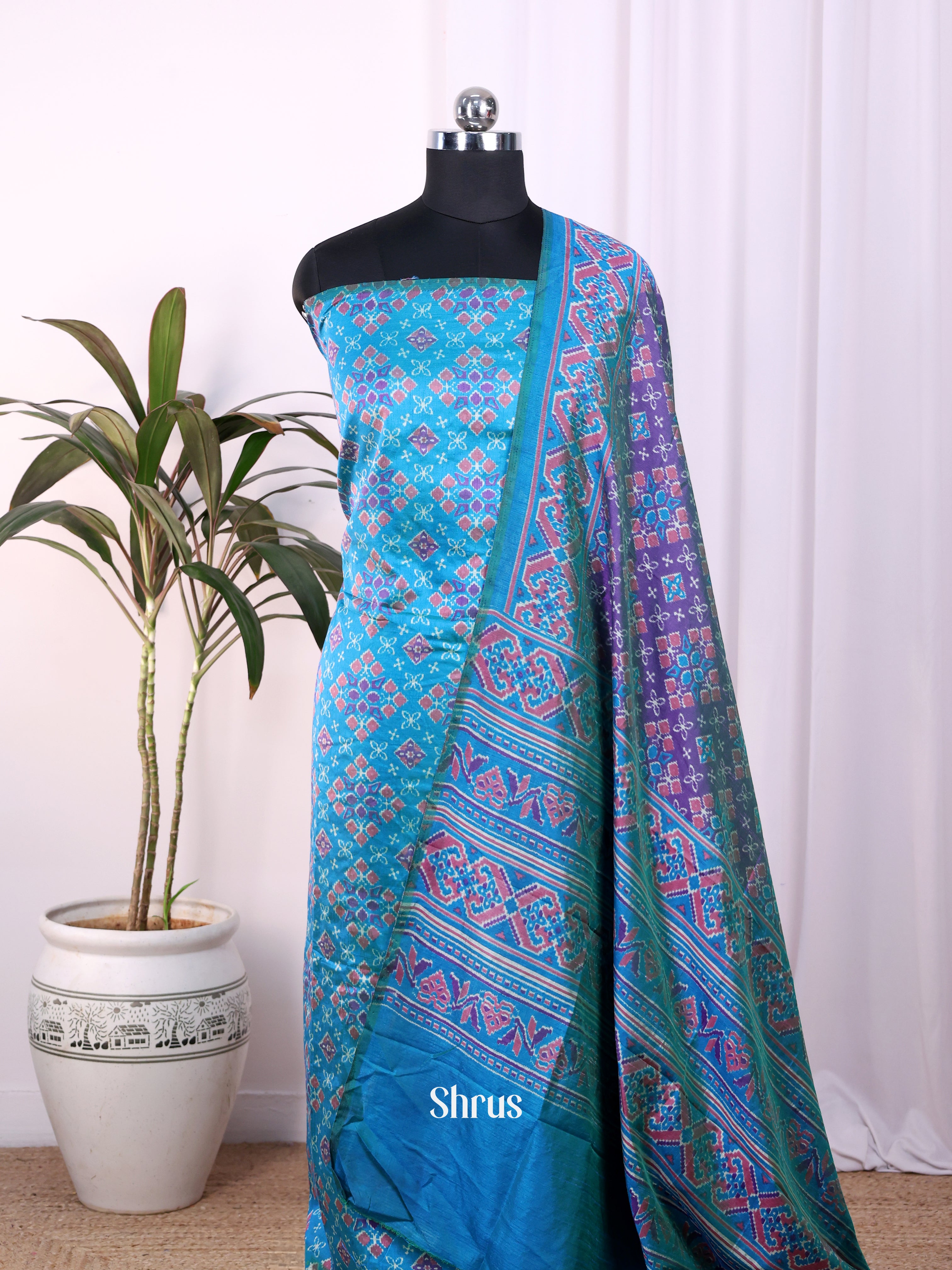 Blue & Purple - Semi Patola top & dupatta - Shop on Shrus.com