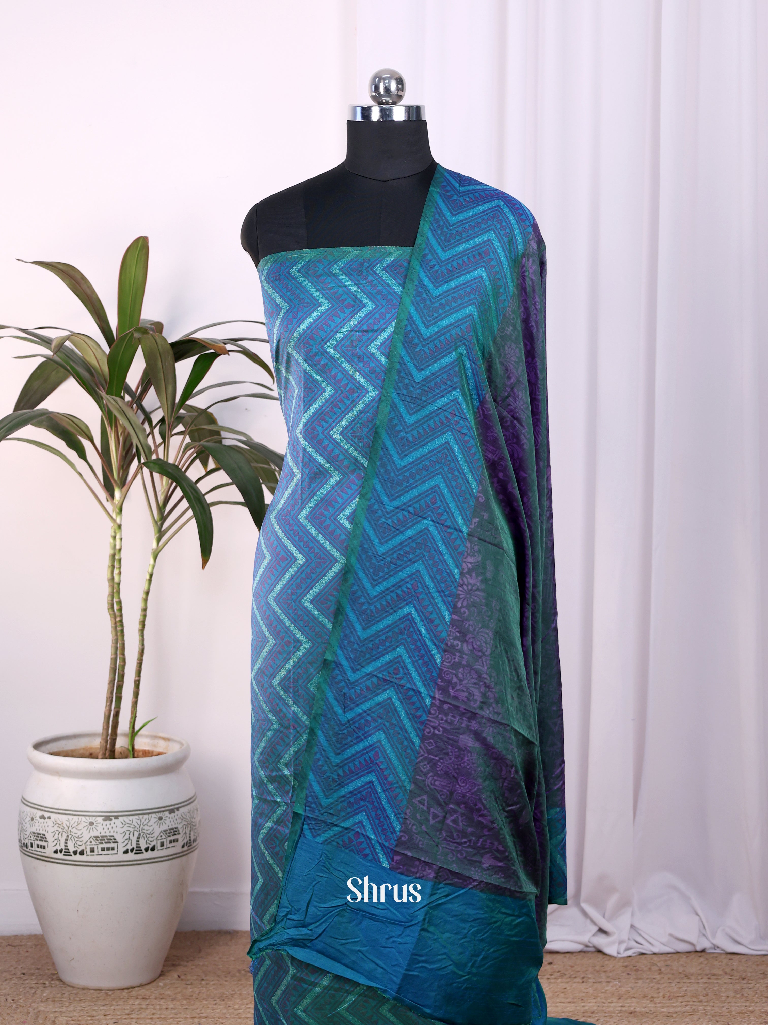 Blue & Purple - Semi Patola Unstitched Top & Dupatta - CKS08010 - Shop on Shrus.com