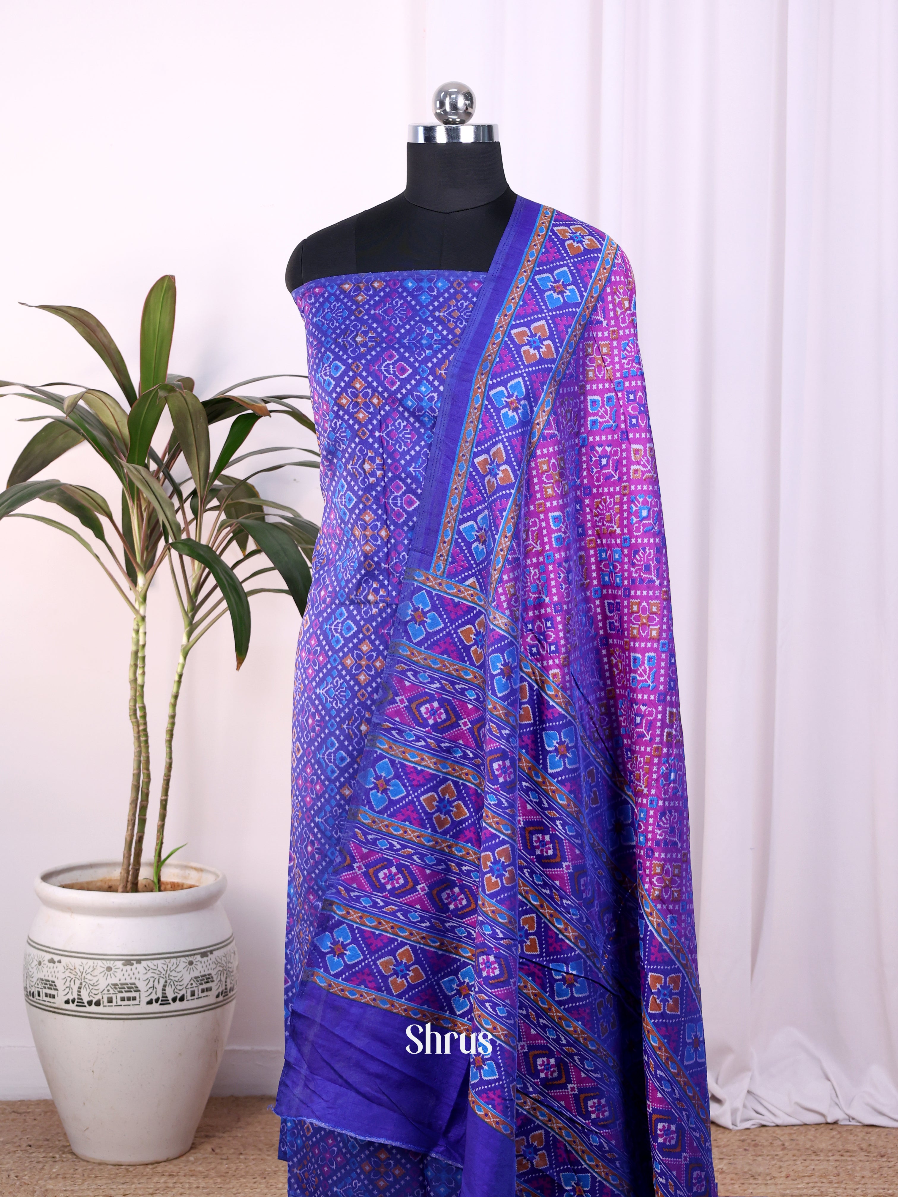 Blue & Purple - Semi Patola top & dupatta - Shop on Shrus.com