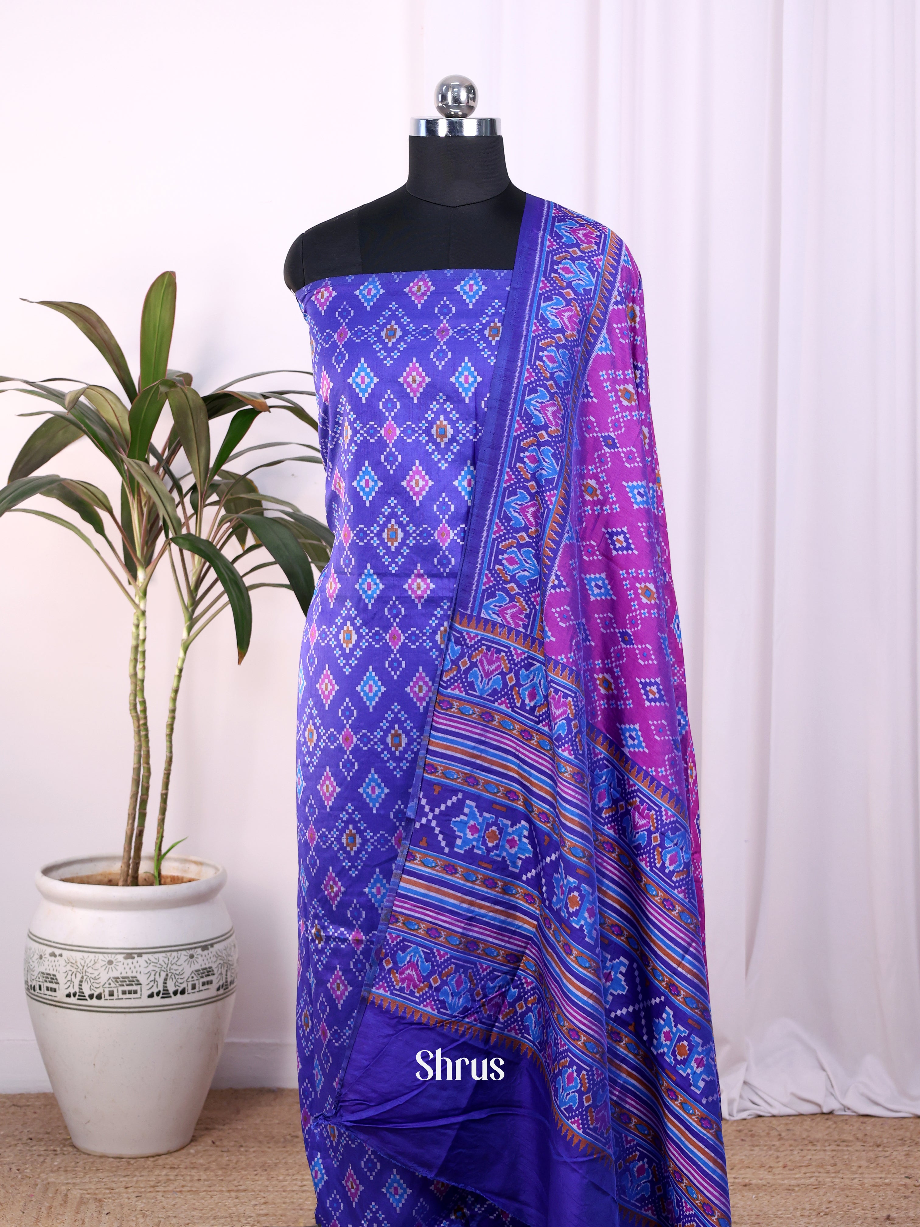 Blue & Purple - Semi Patola top & dupatta - Shop on Shrus.com