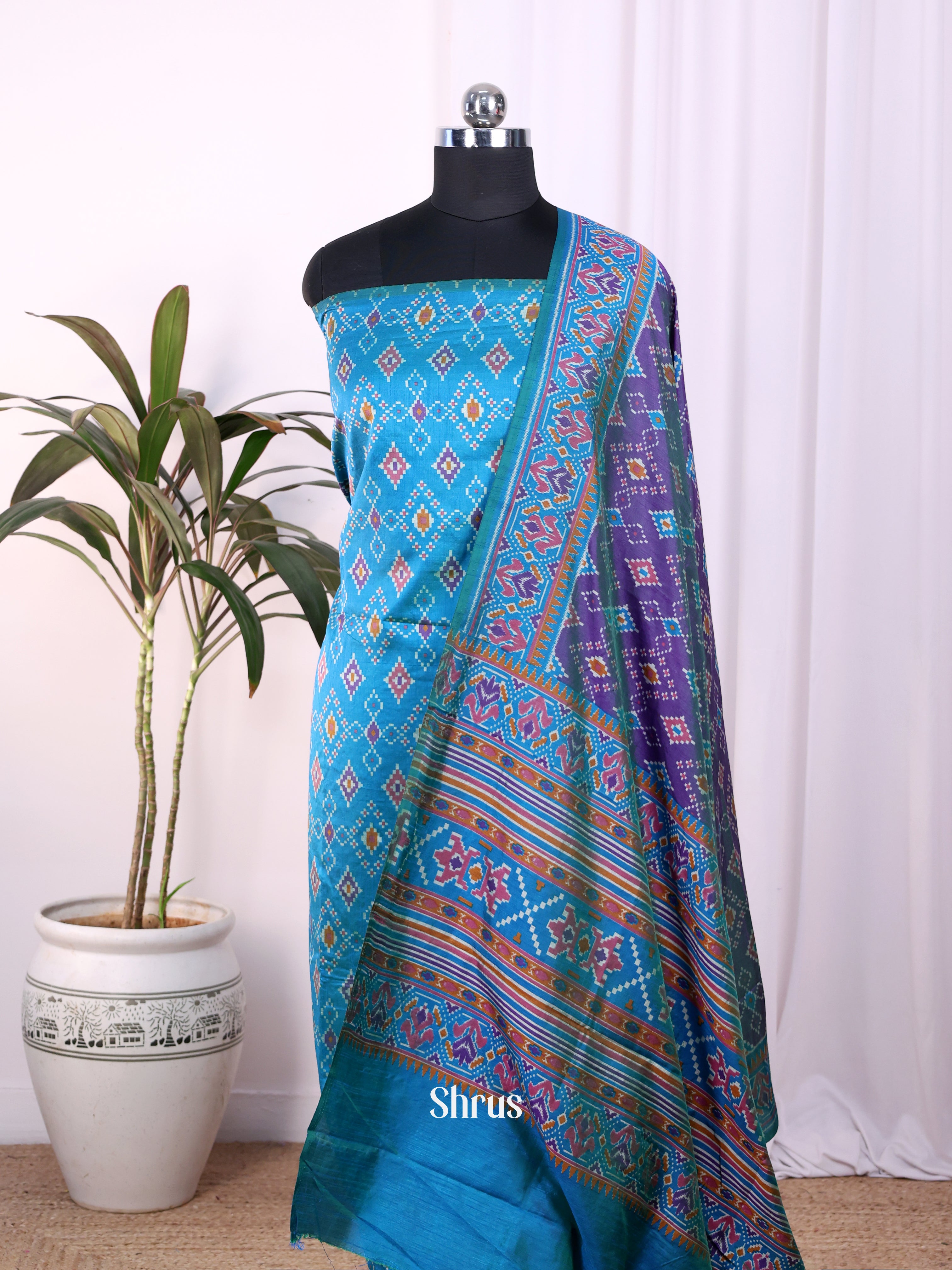 Blue & Purple - Semi Patola top & dupatta - Shop on Shrus.com