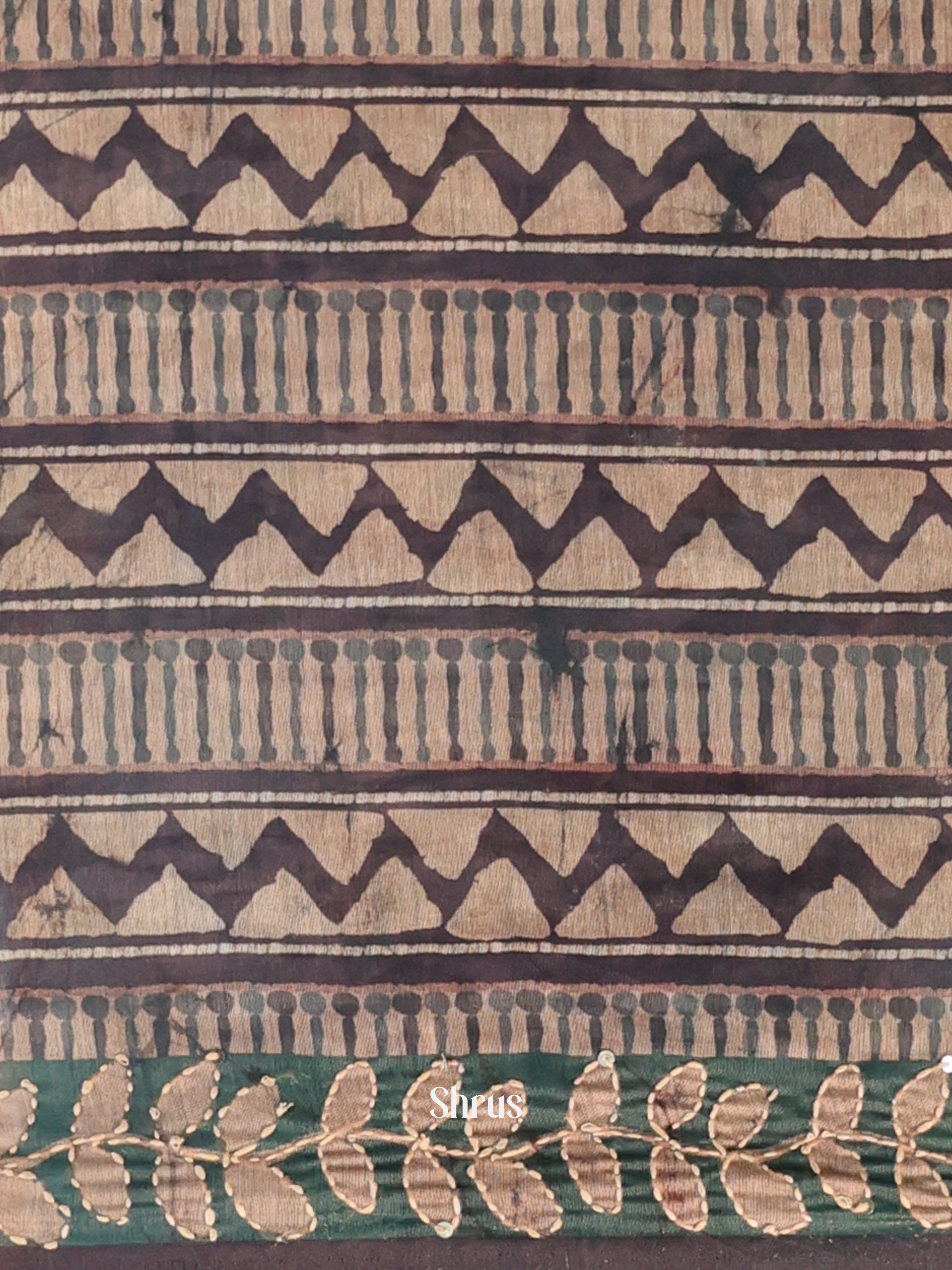 Green & Brown - Semi Kantha Saree - Shop on Shrus.com