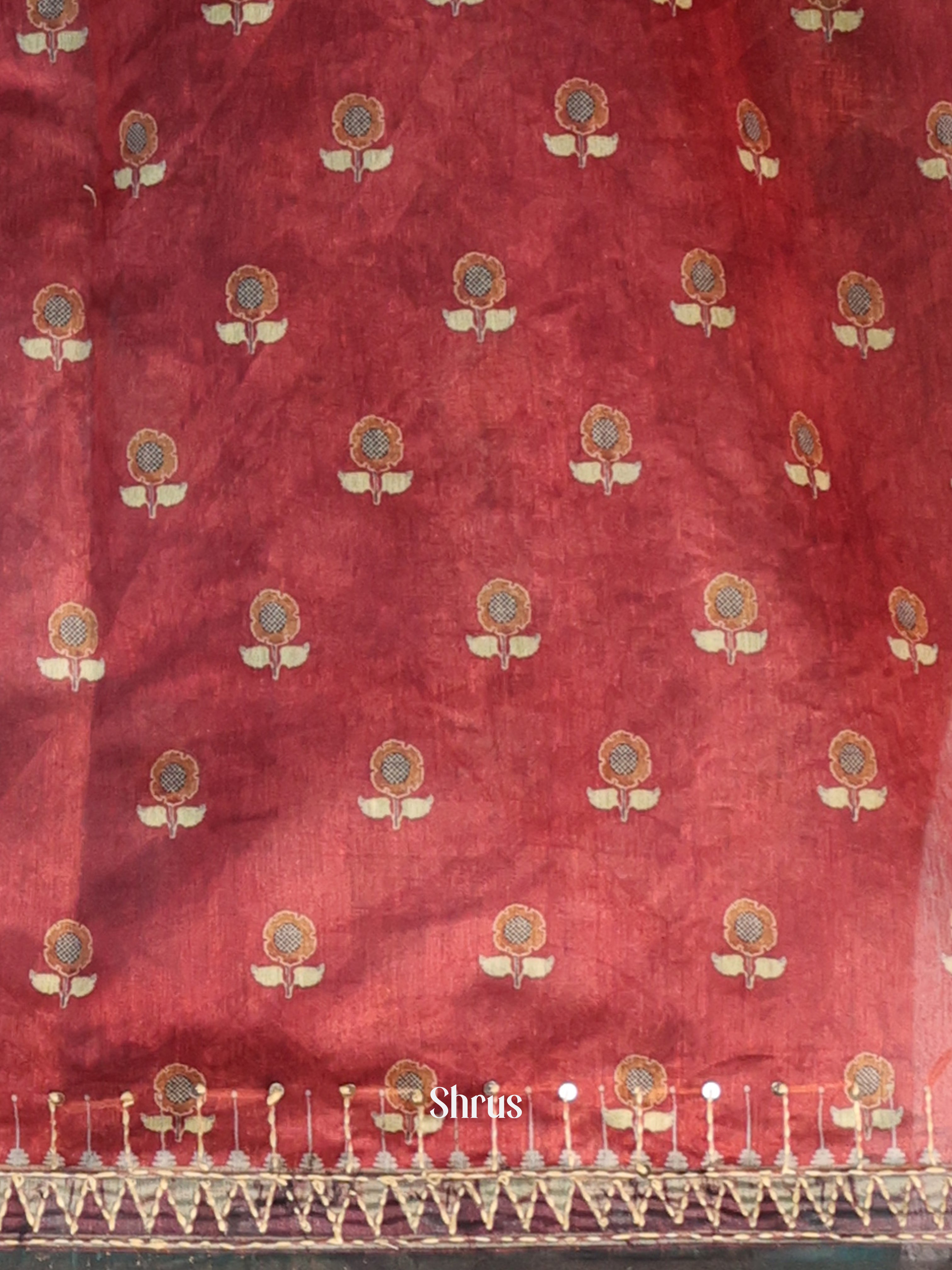 Red & Brown- Semi Kantha Saree - Shop on Shrus.com