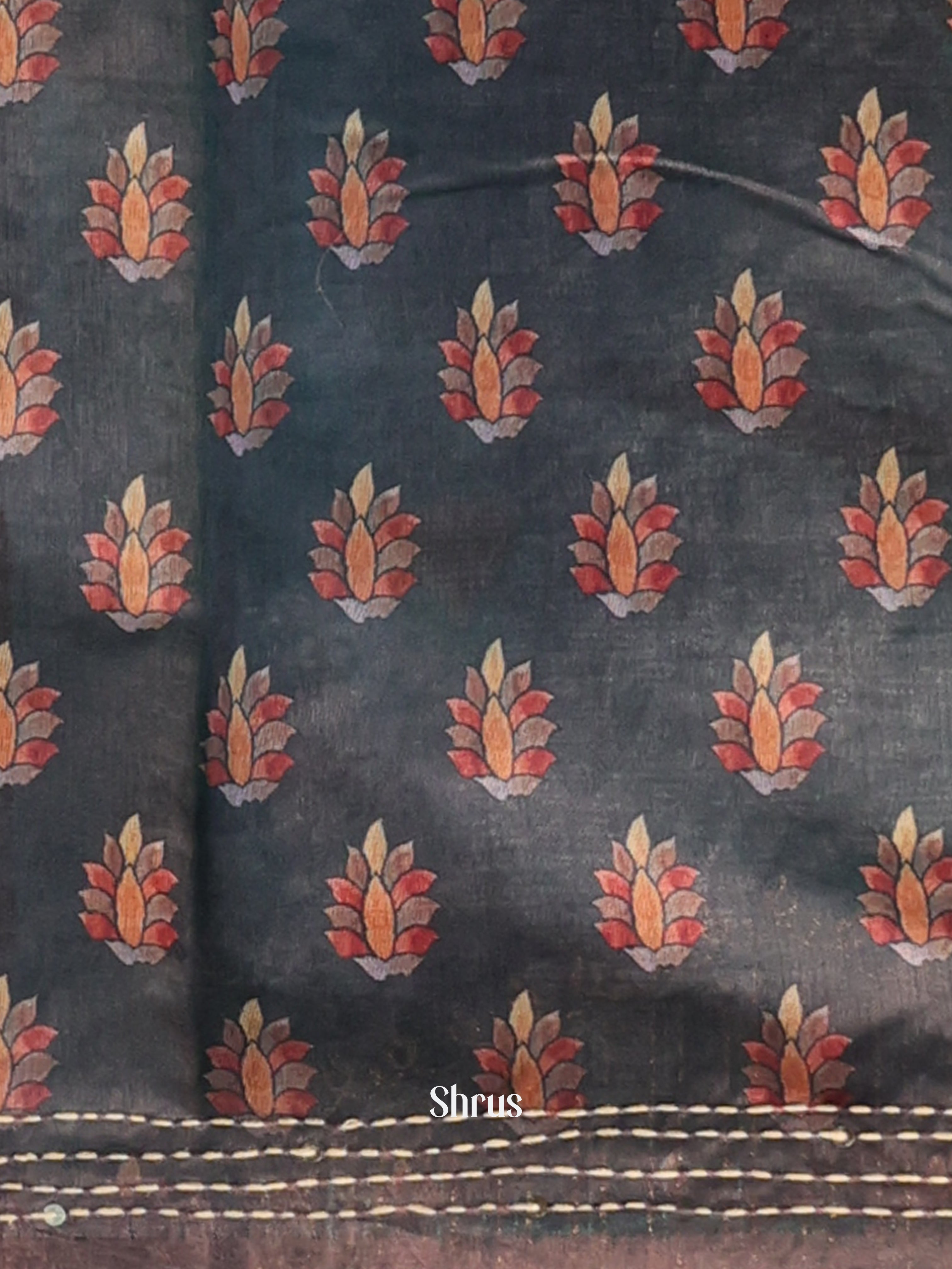 Green & Grey - Semi Kantha Saree - Shop on Shrus.com