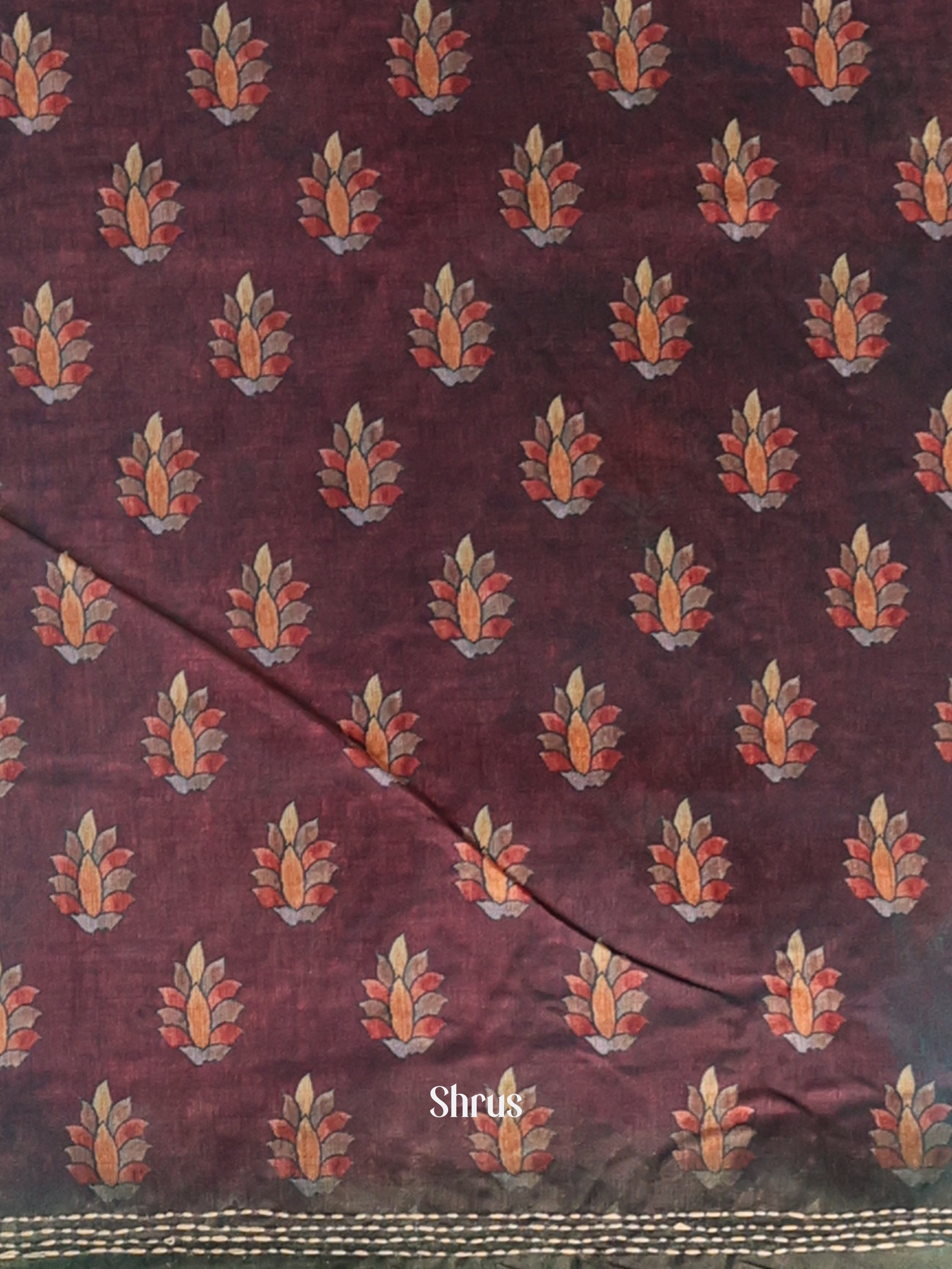 Green & Brown - Semi Kantha Saree - Shop on Shrus.com