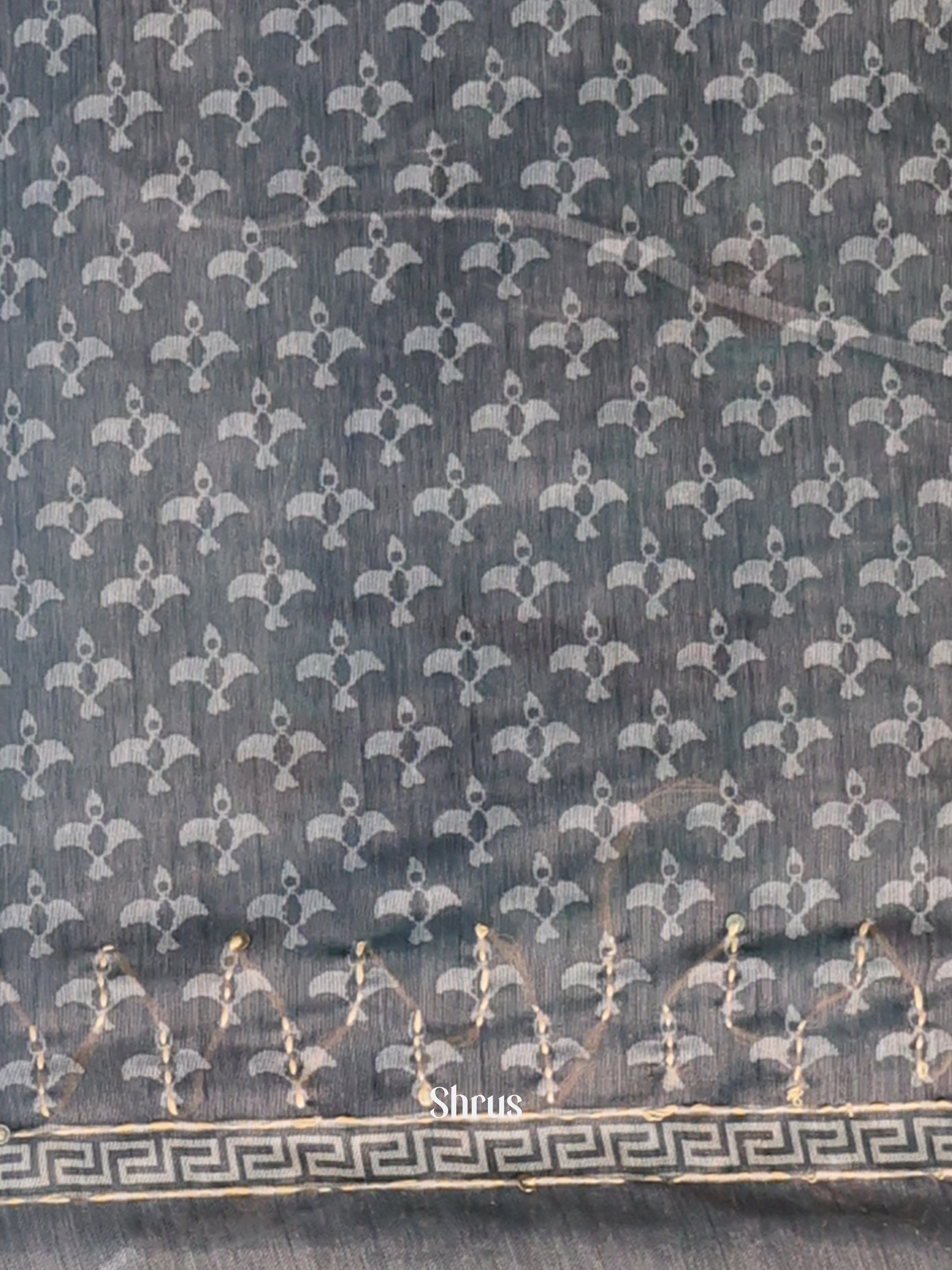 Grey - Semi Kantha Saree - Shop on Shrus.com