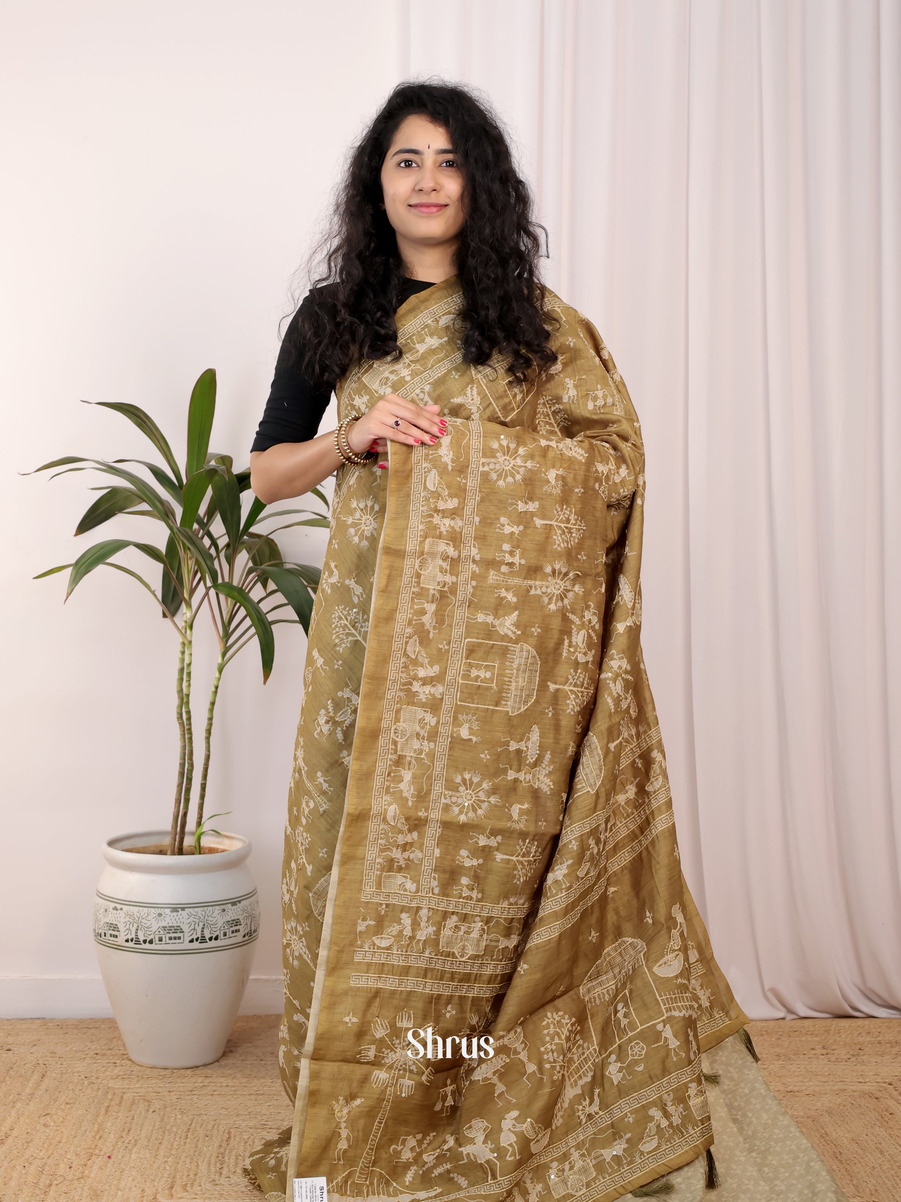 Green - Semi Kantha Saree - Shop on Shrus.com