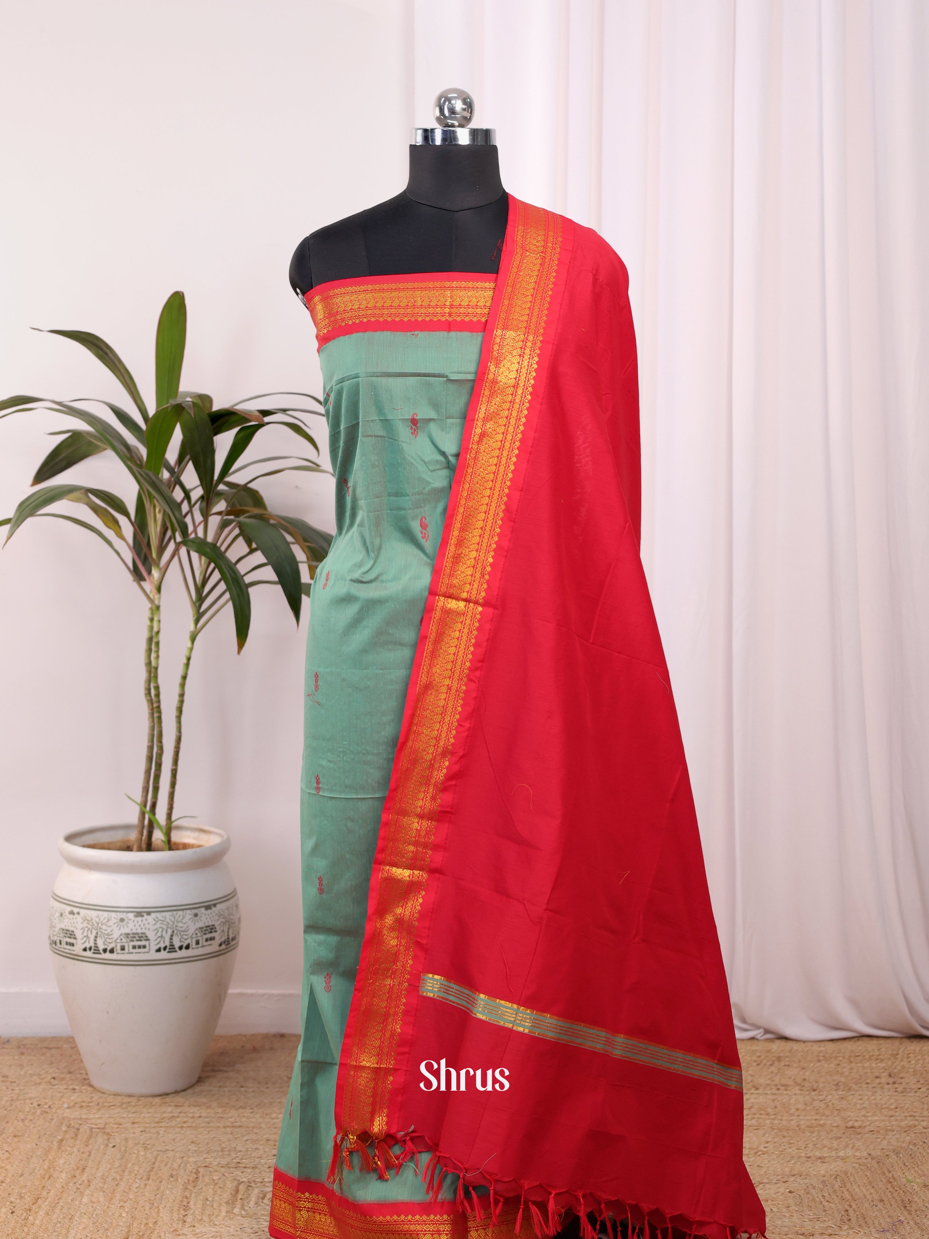 Green & Red - Kalyani Cotton salwar unstitch - Shop on Shrus.com