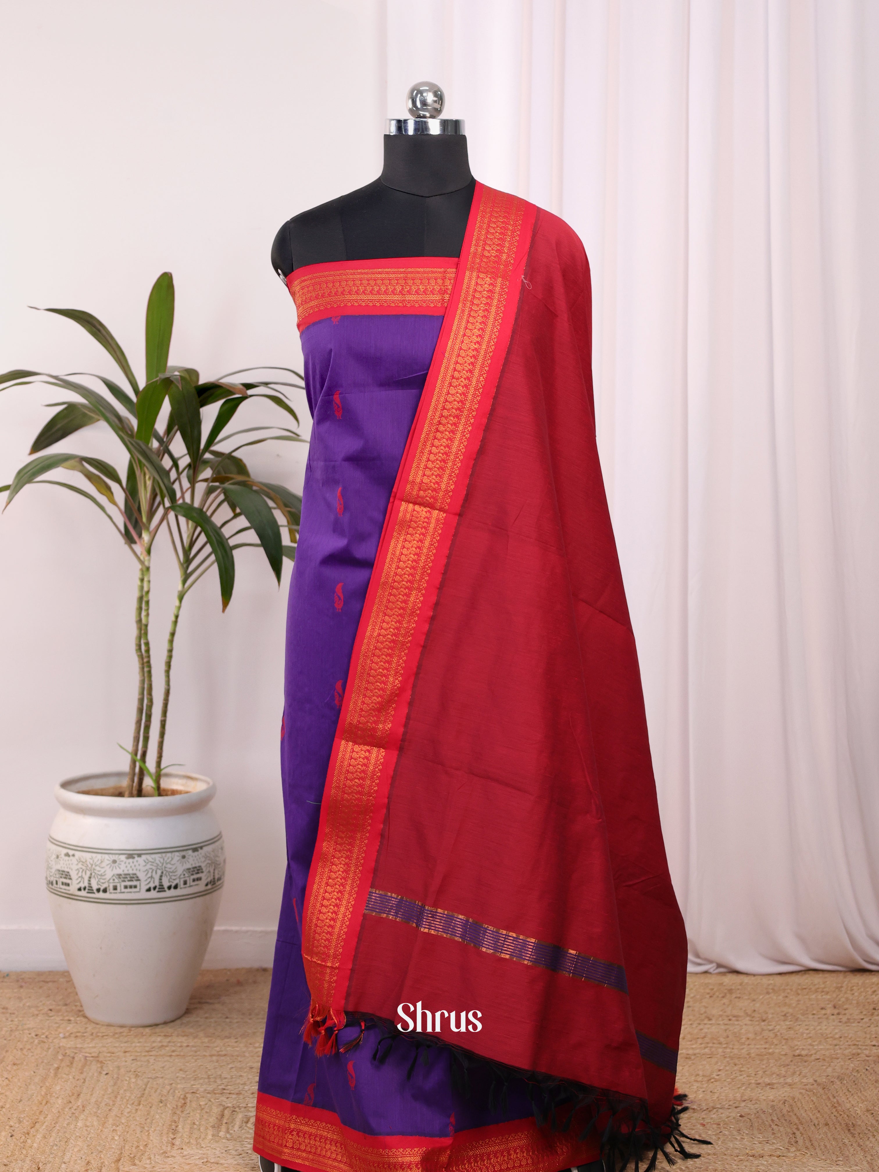 Violet & Maroon - Kalyani Cotton salwar unstitch - Shop on Shrus.com