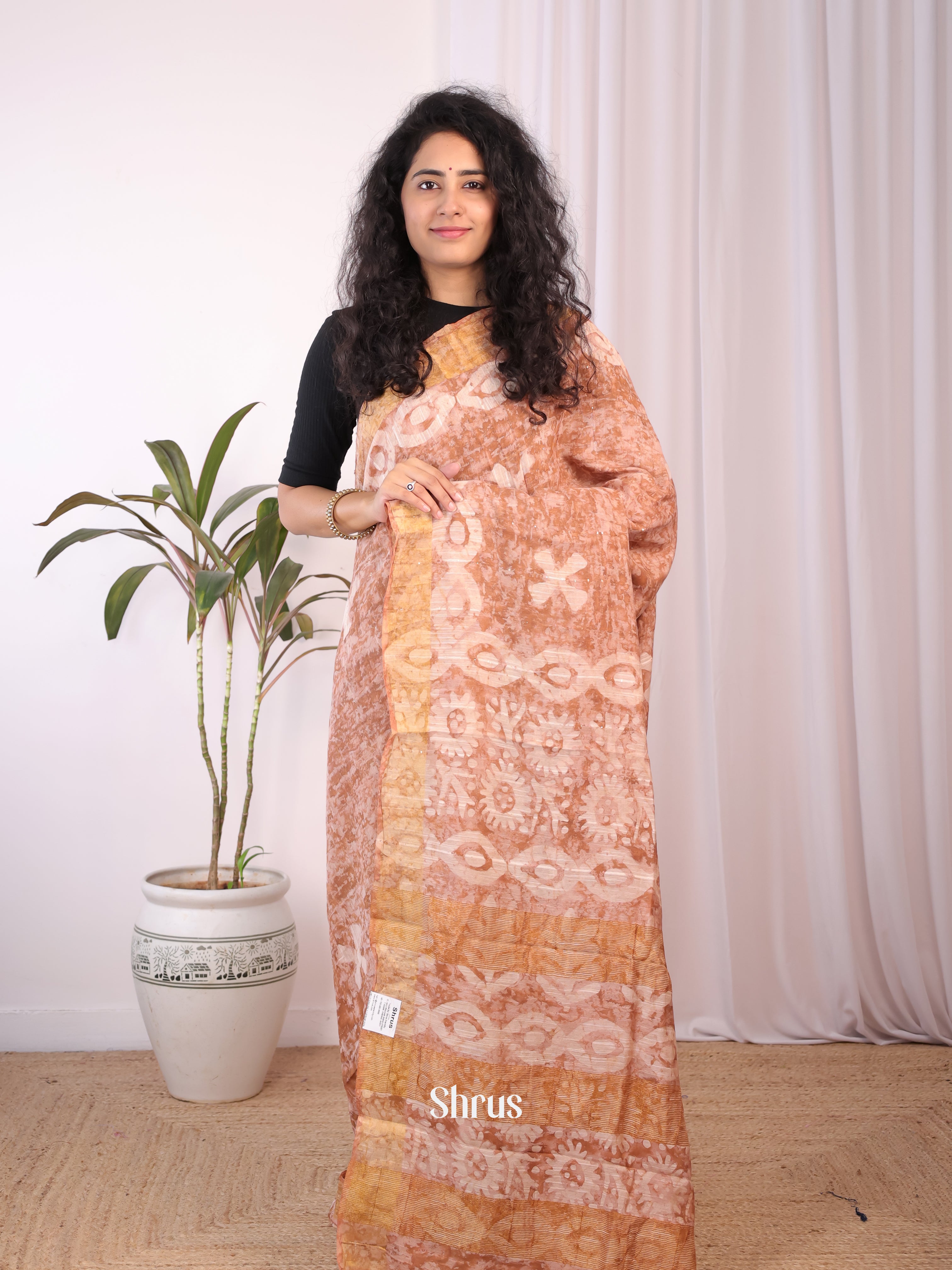 Earthy Brown - Chanderi Saree - Shop on Shrus.com