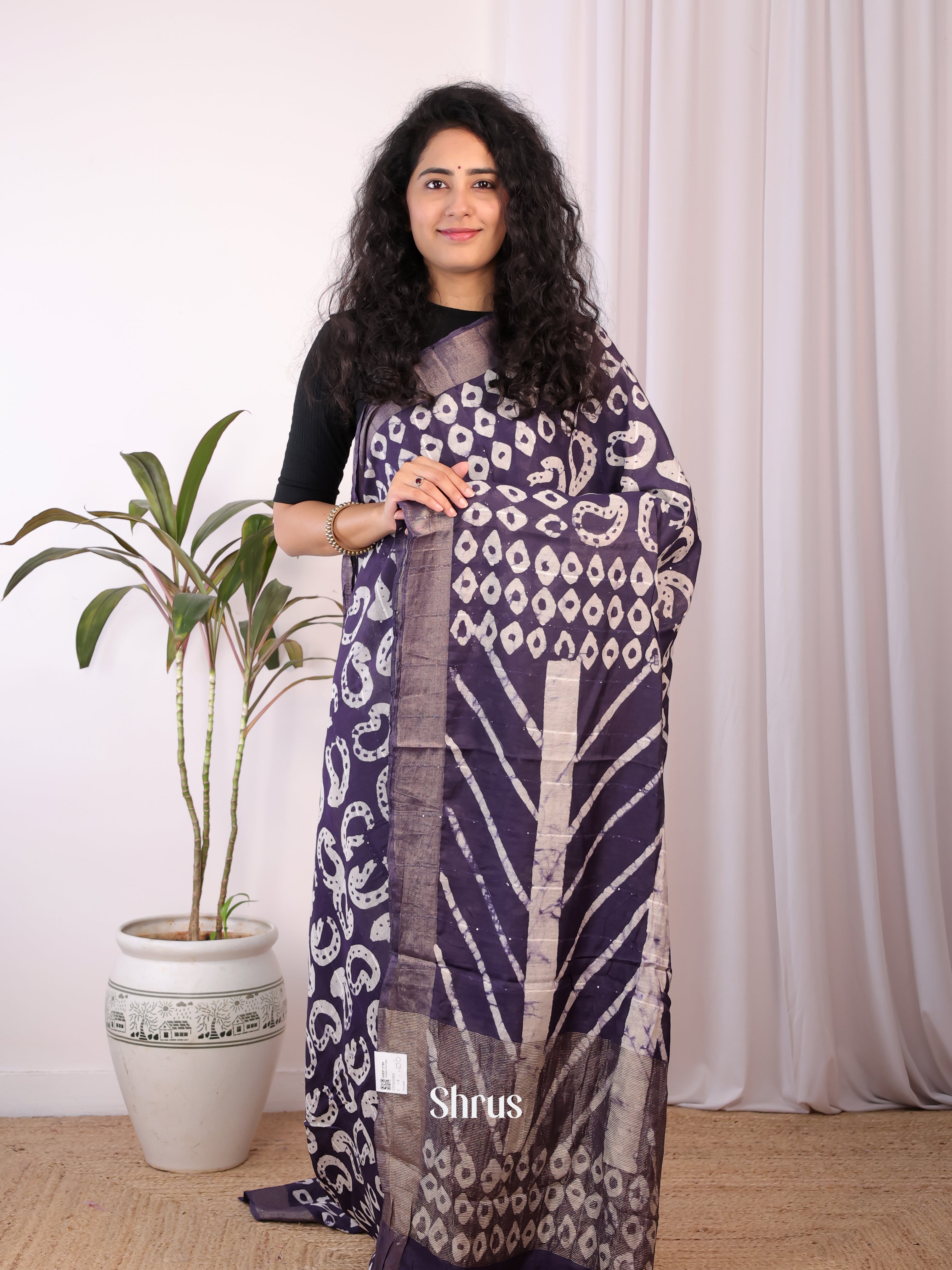 Purple & White - Chanderi Saree - Shop on Shrus.com