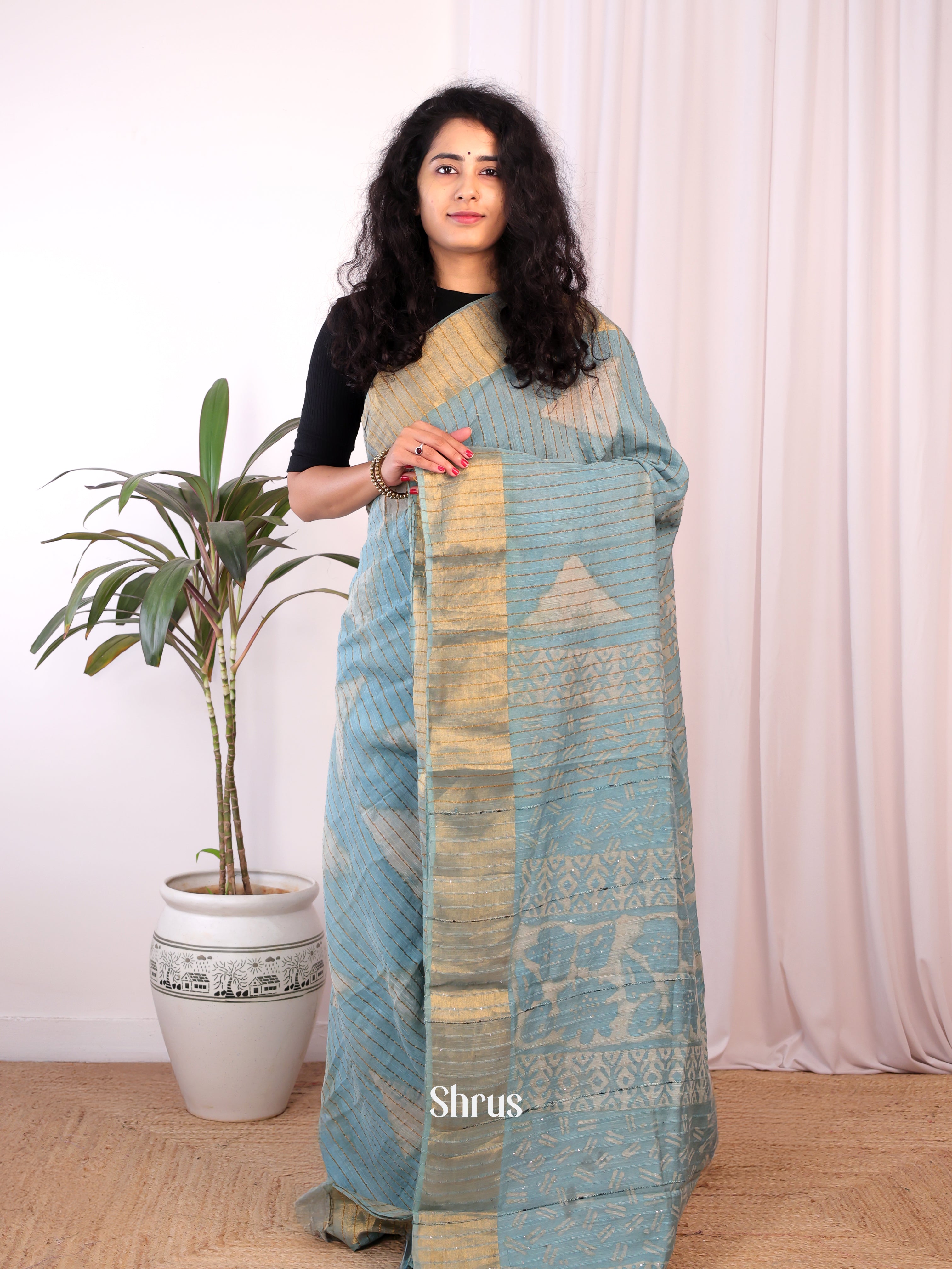 Pastel Blue - Chanderi Saree - Shop on Shrus.com