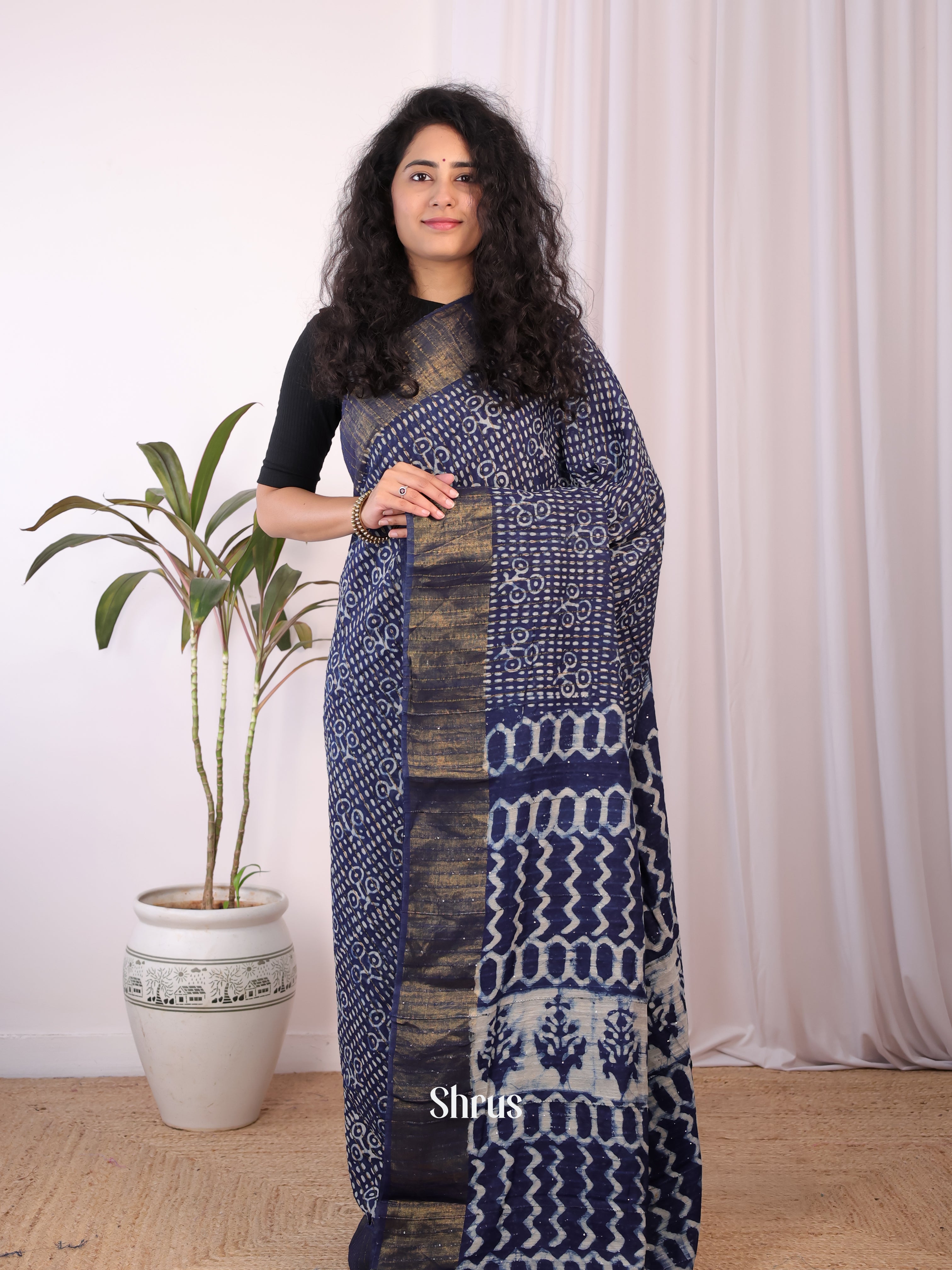 Blue - Chanderi Saree - Shop on Shrus.com