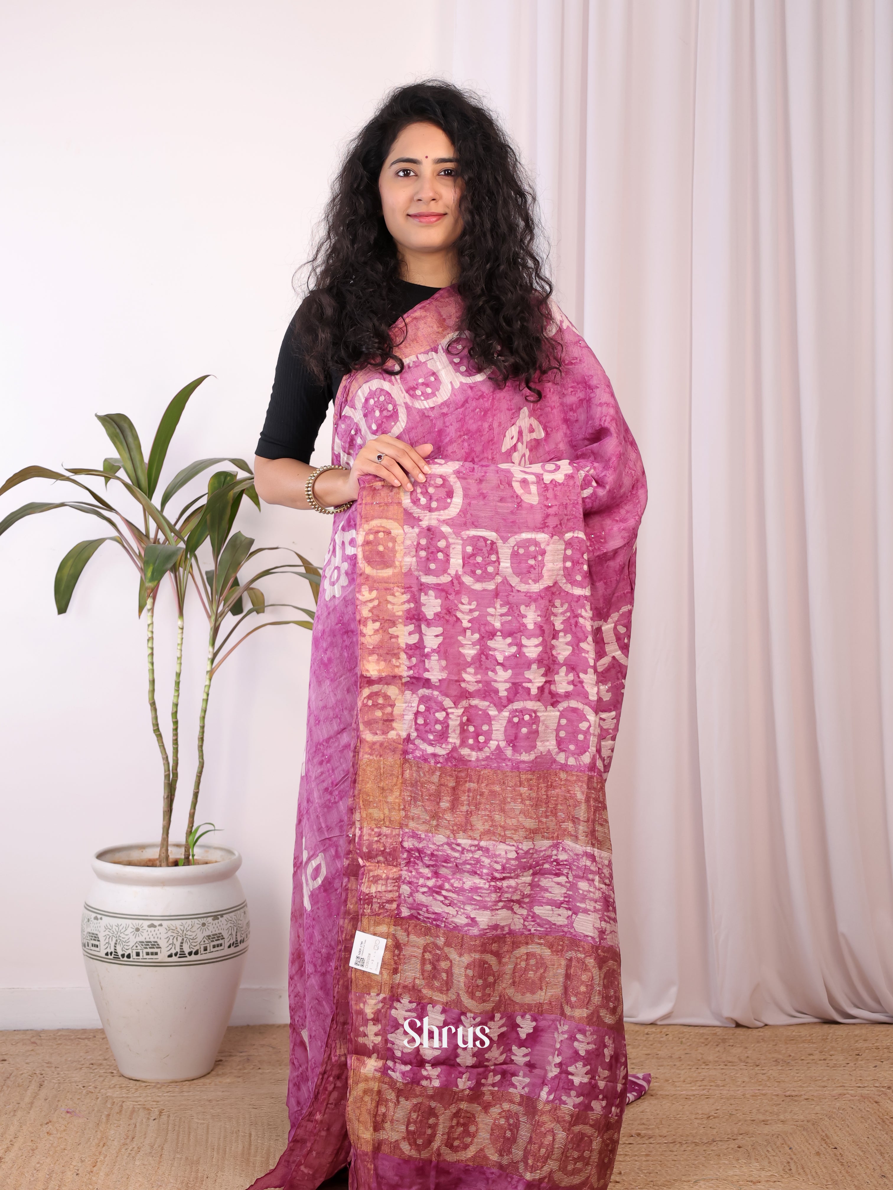Pink - Chanderi Saree - Shop on Shrus.com