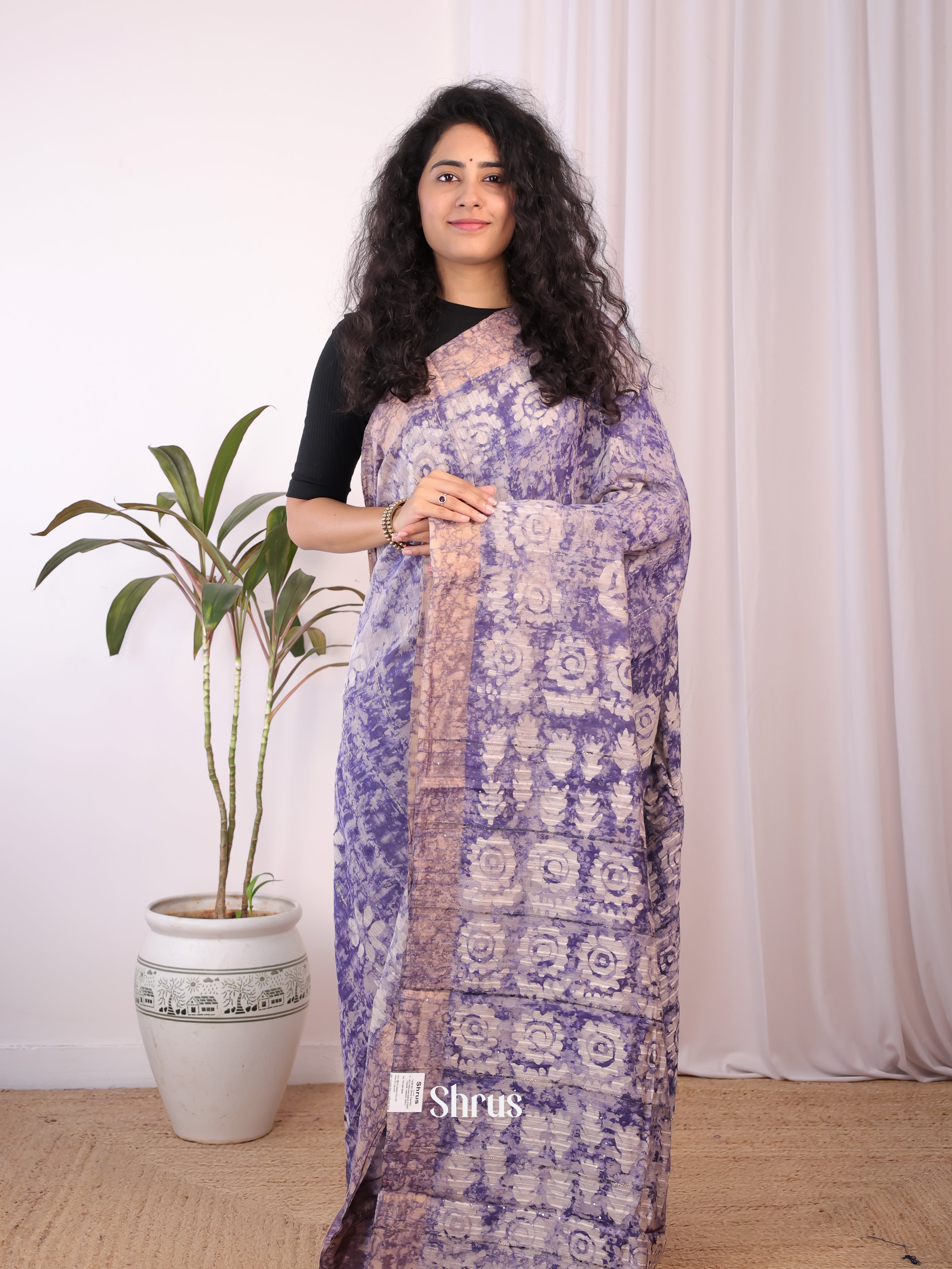 Purple - Chanderi Saree - Shop on Shrus.com