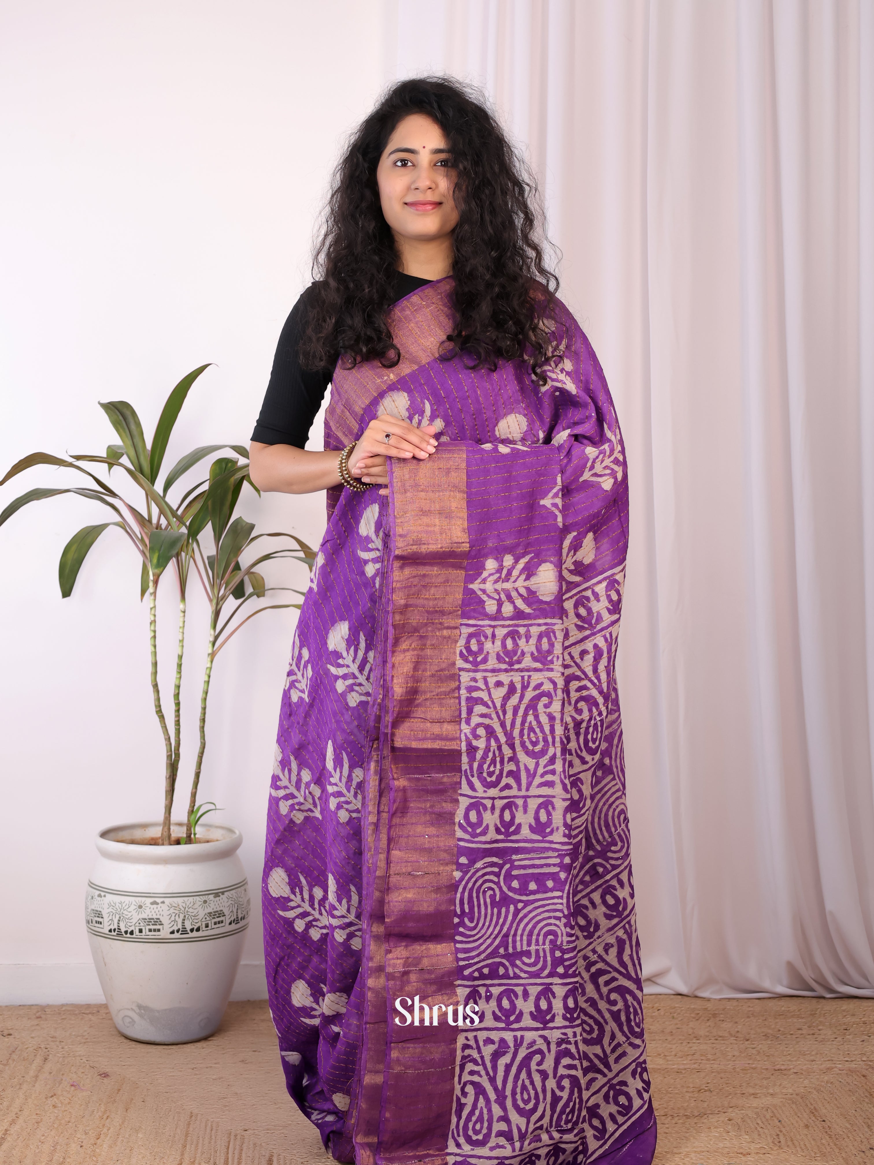 Deep Purple - Chanderi Saree - Shop on Shrus.com