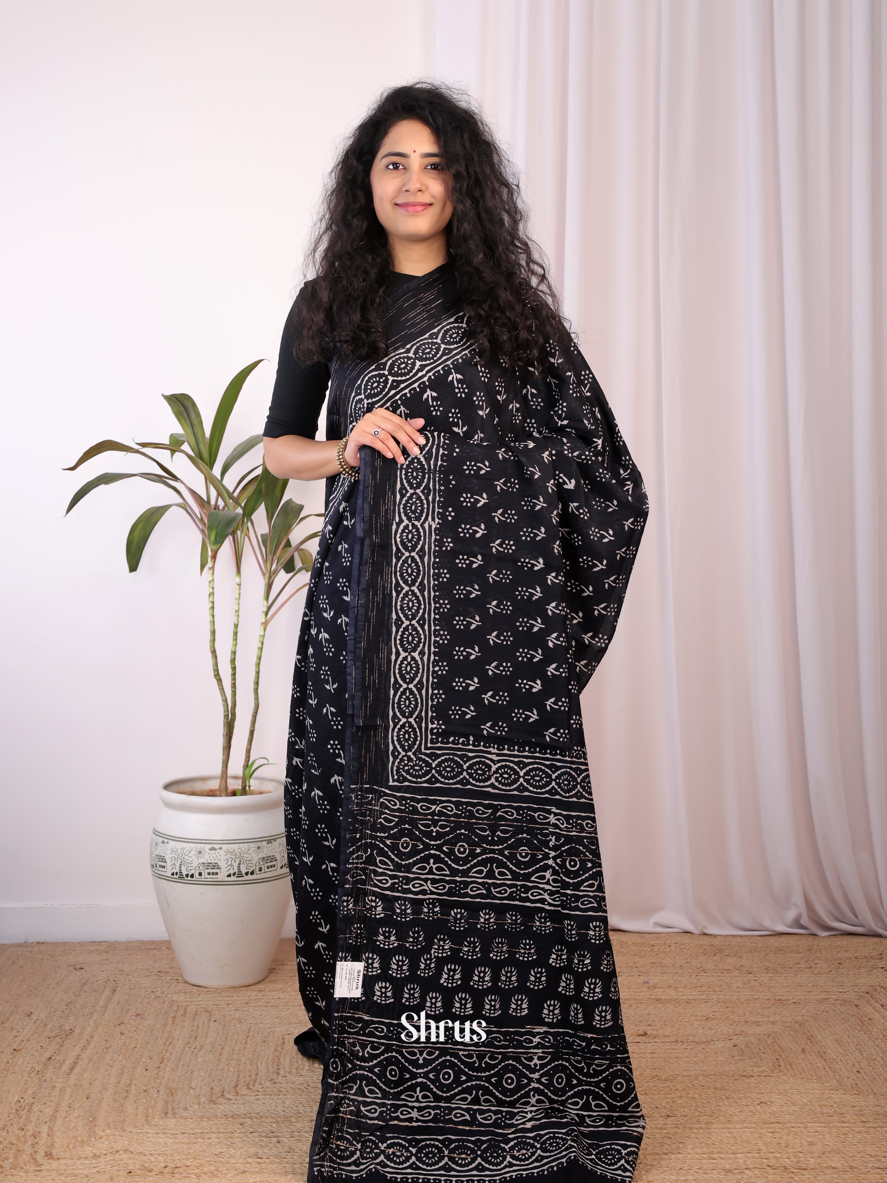 Black - Chanderi Saree - Shop on Shrus.com