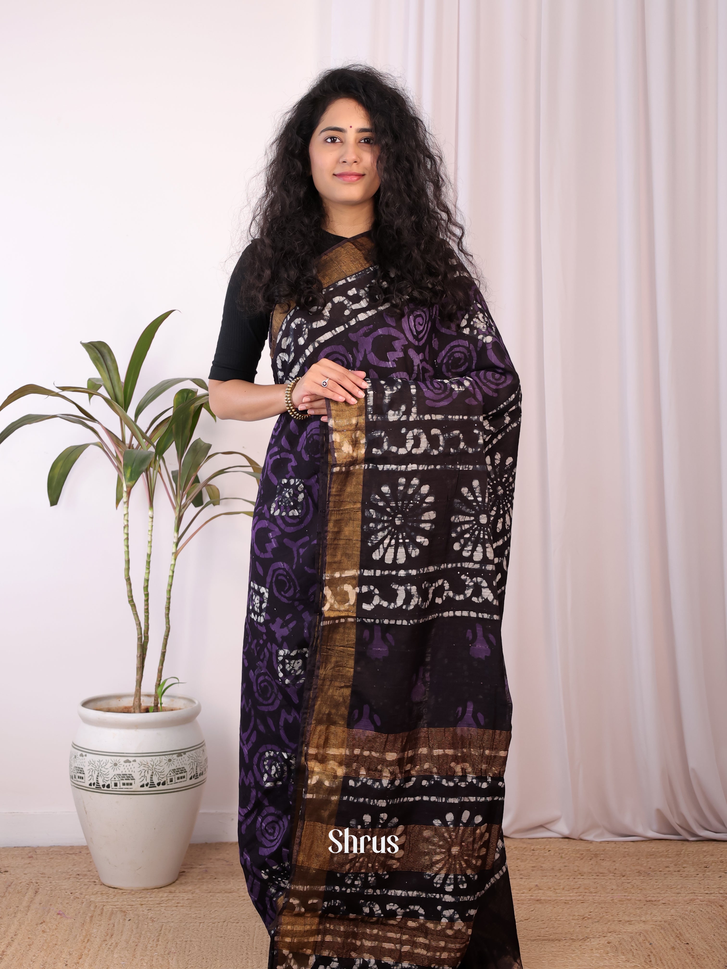 Black & purple - Chanderi Saree - Shop on Shrus.com