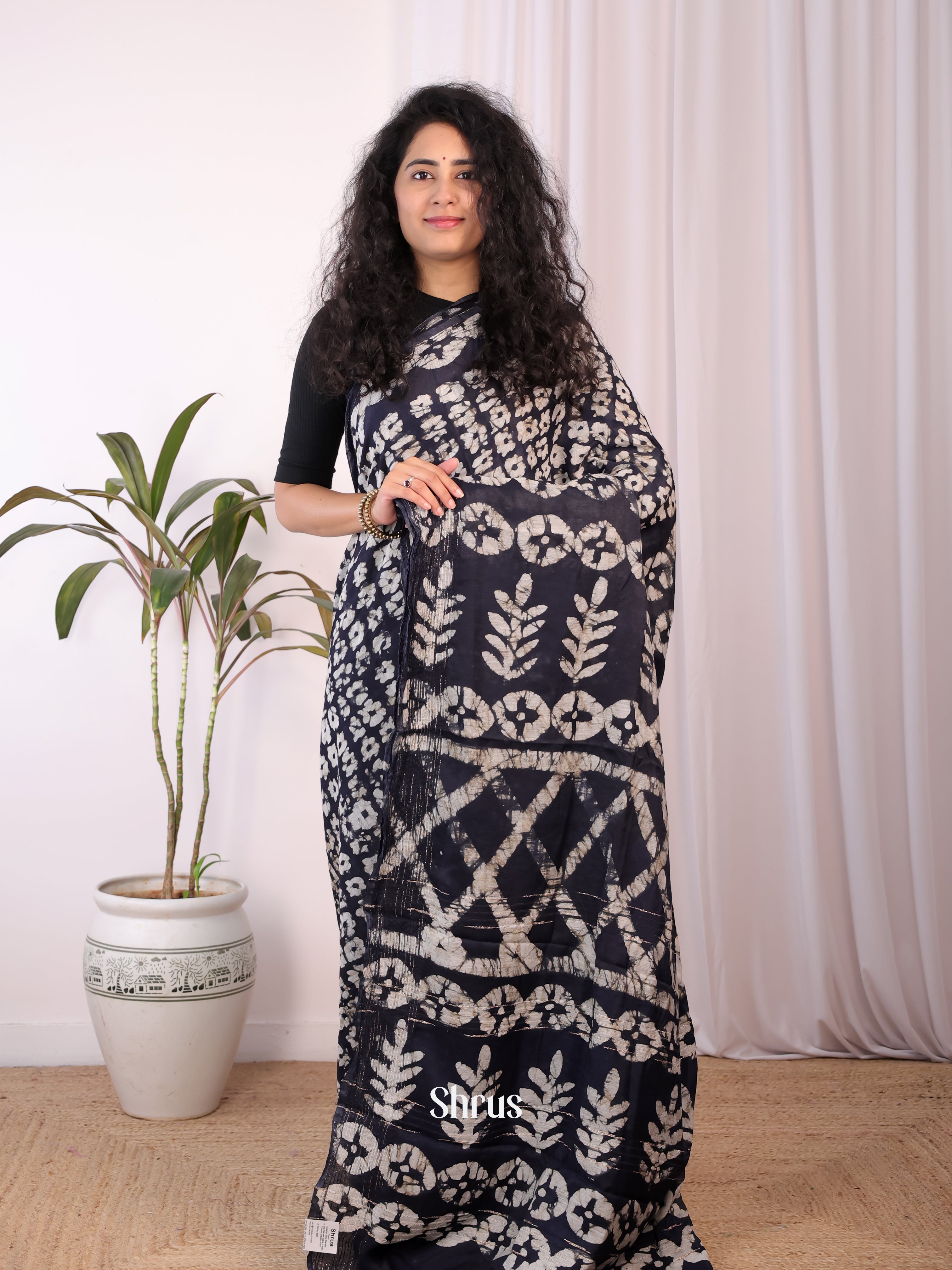 Navy Blue - Chanderi Saree - Shop on Shrus.com