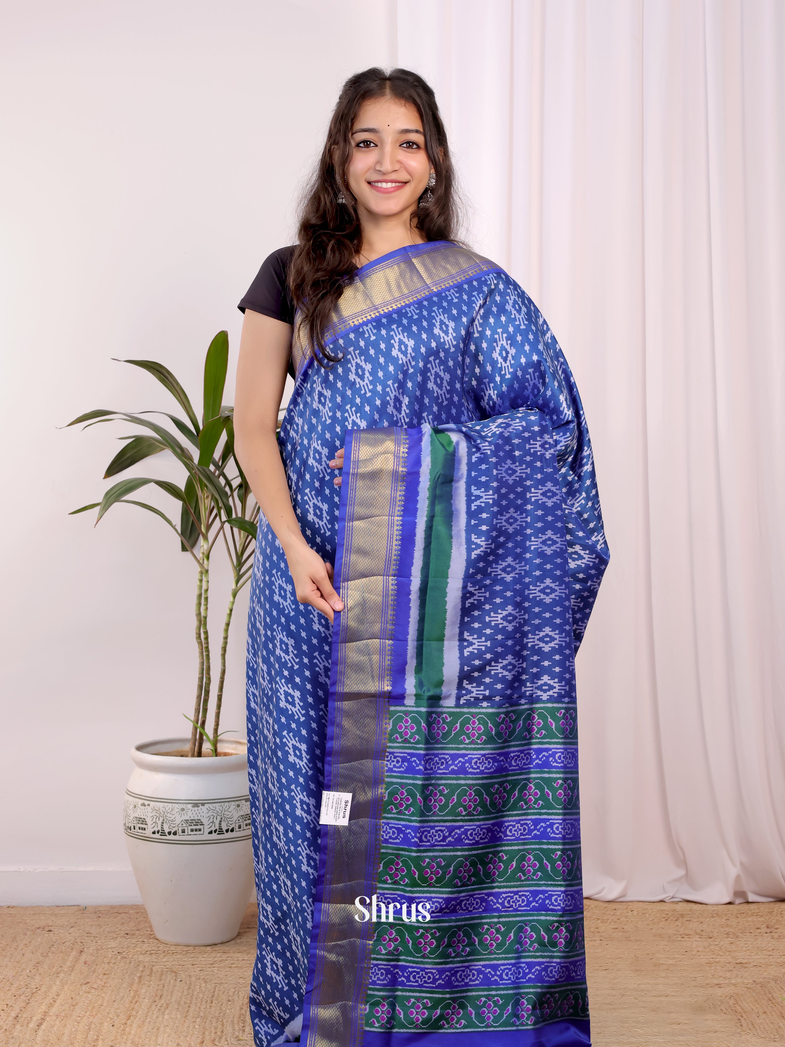 Blue - Semi Patola Saree - Shop on Shrus.com
