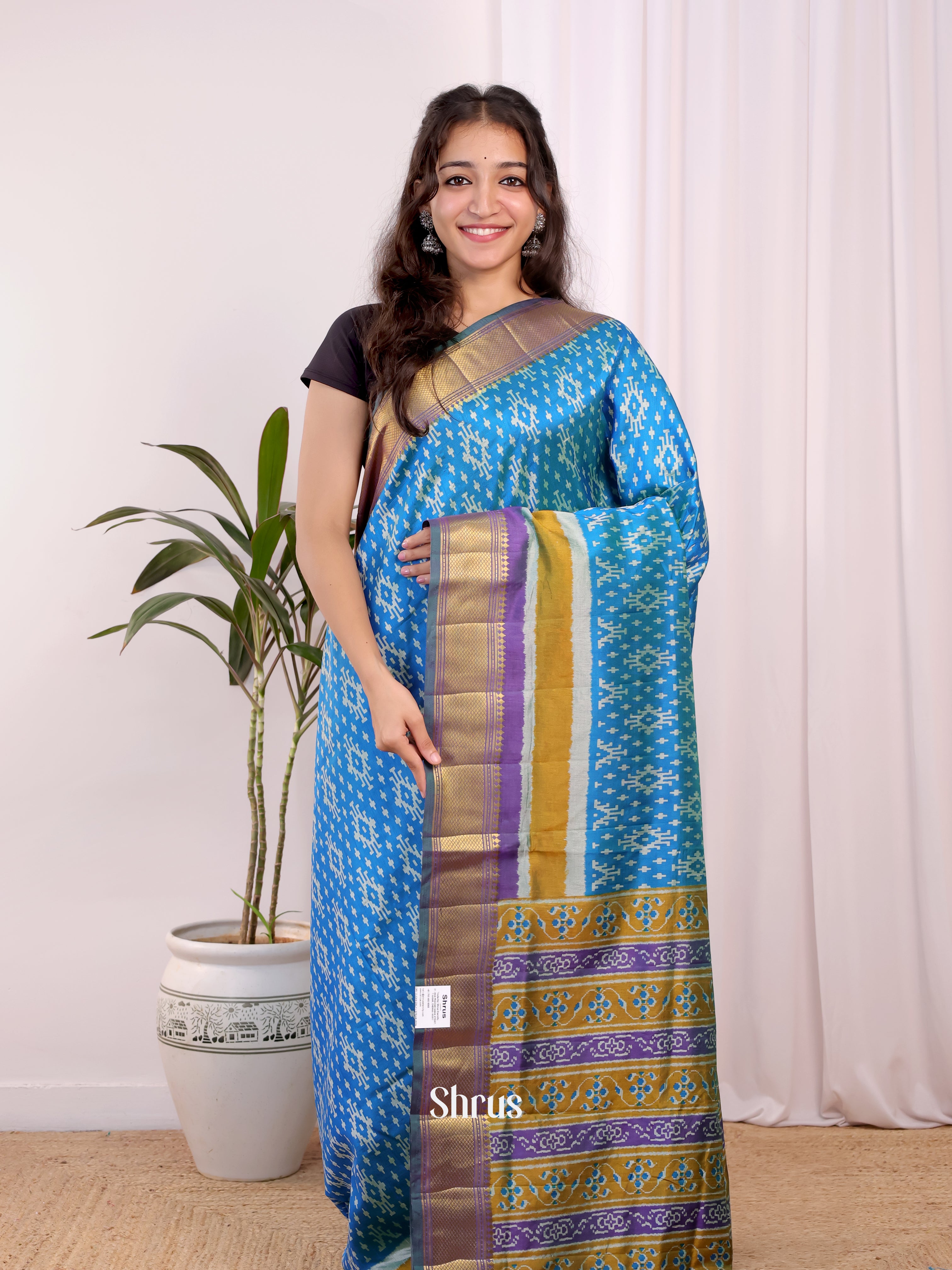 Blue & Purple- Semi Patola Saree - Shop on Shrus.com