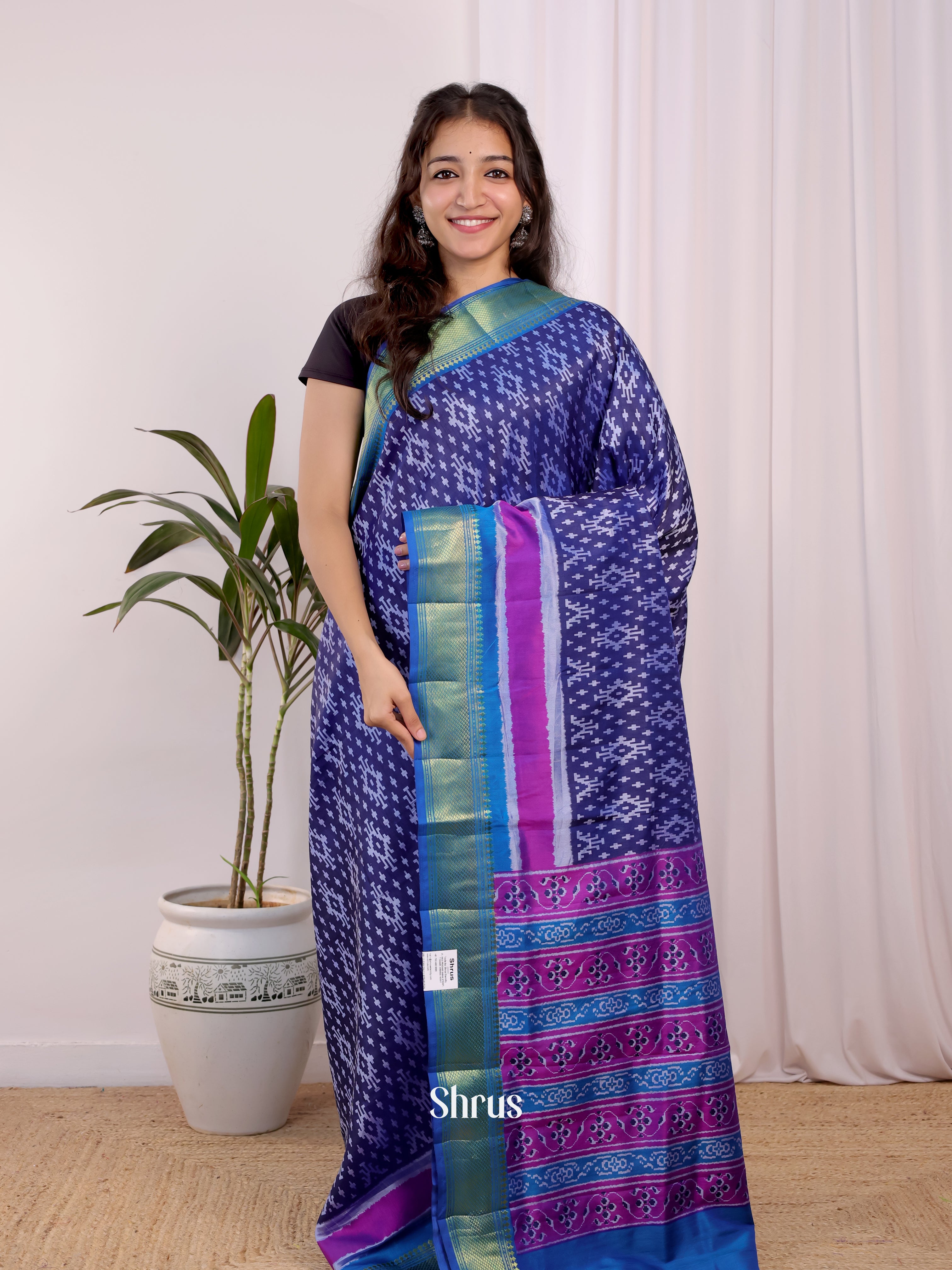 Blue & Teal- Semi Patola Saree - Shop on Shrus.com