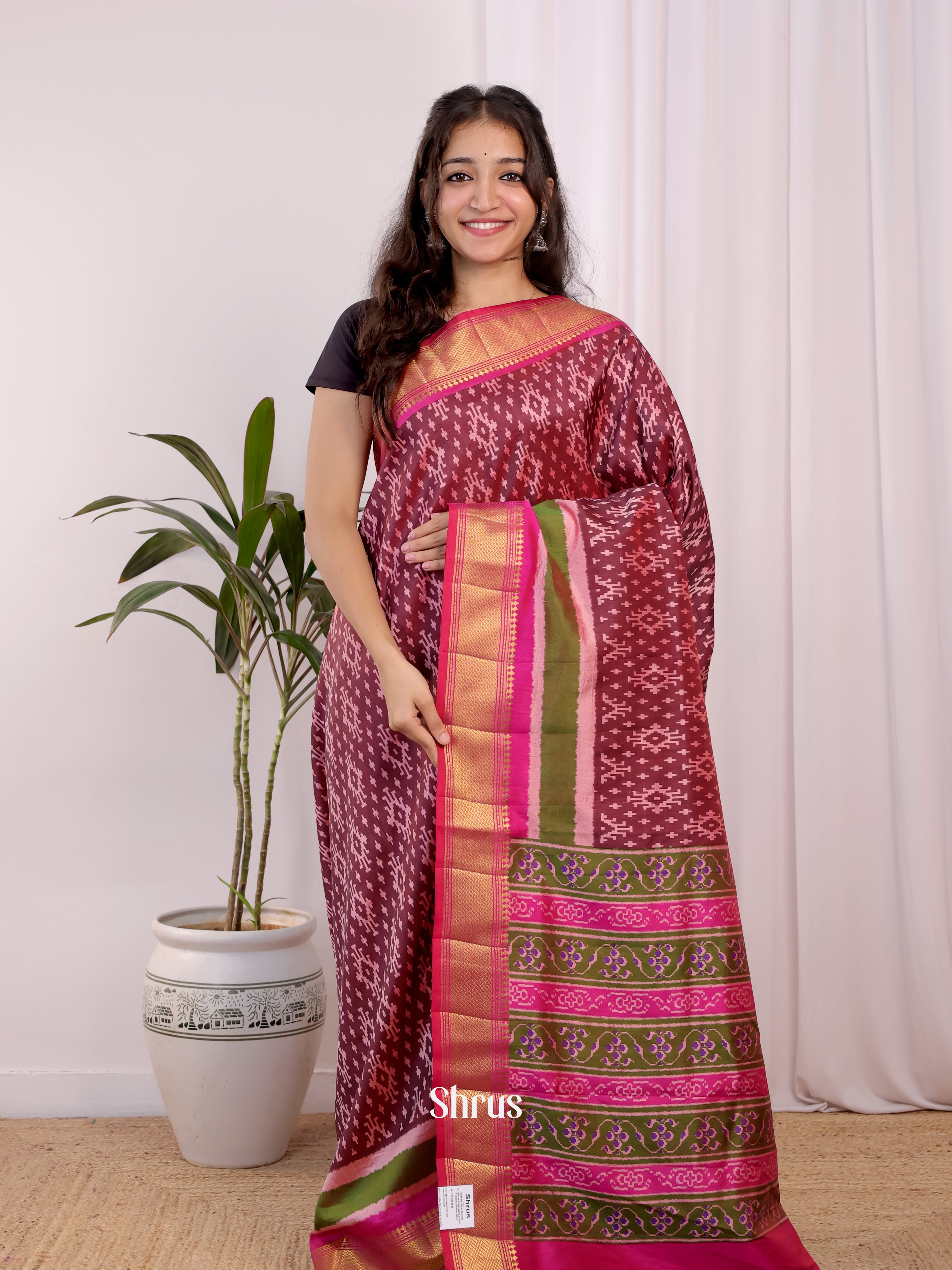 Purple & Pink- Semi Patola Saree - Shop on Shrus.com