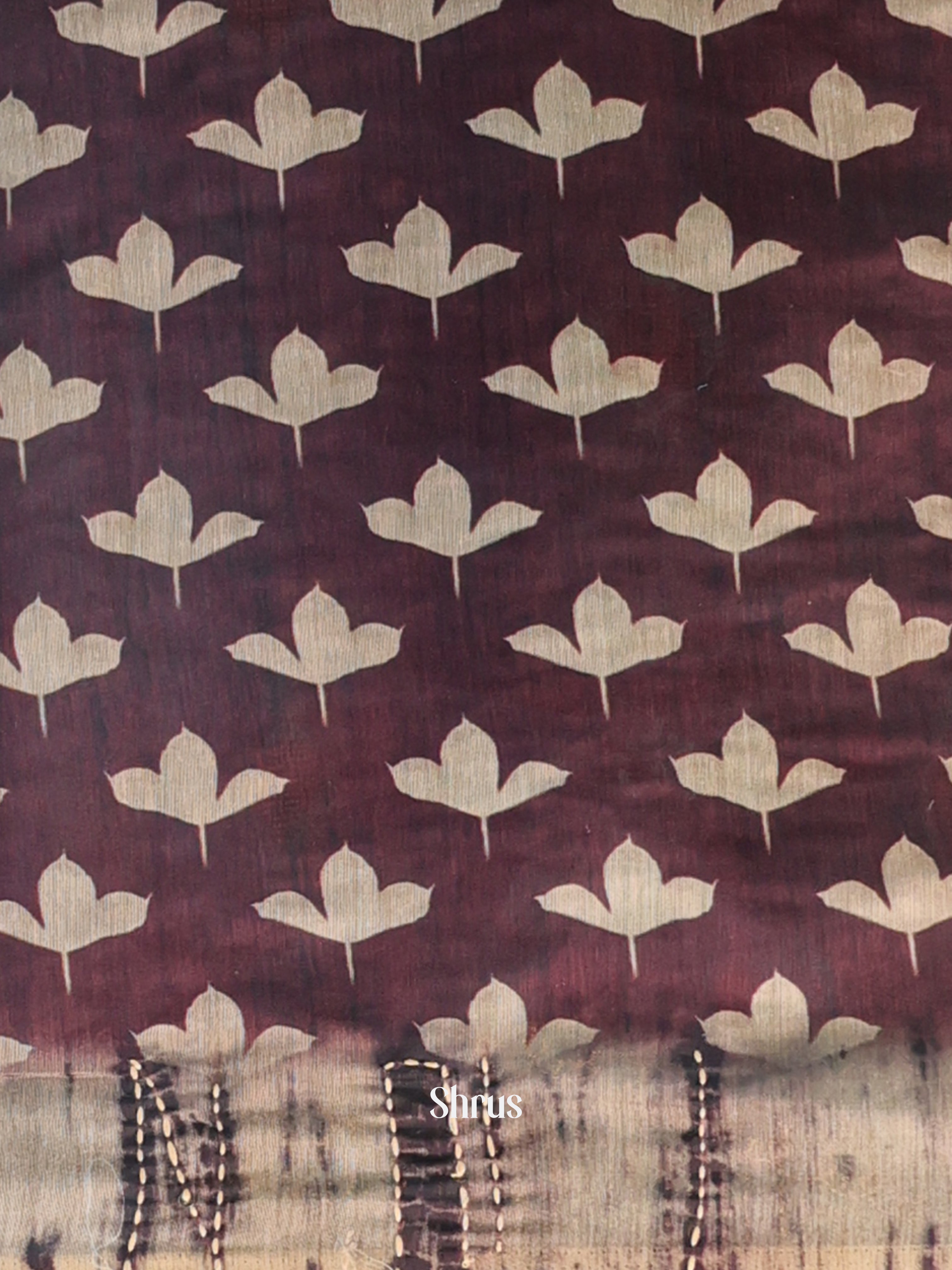 Brown & Lite Brown - Semi Kantha Saree - Shop on Shrus.com