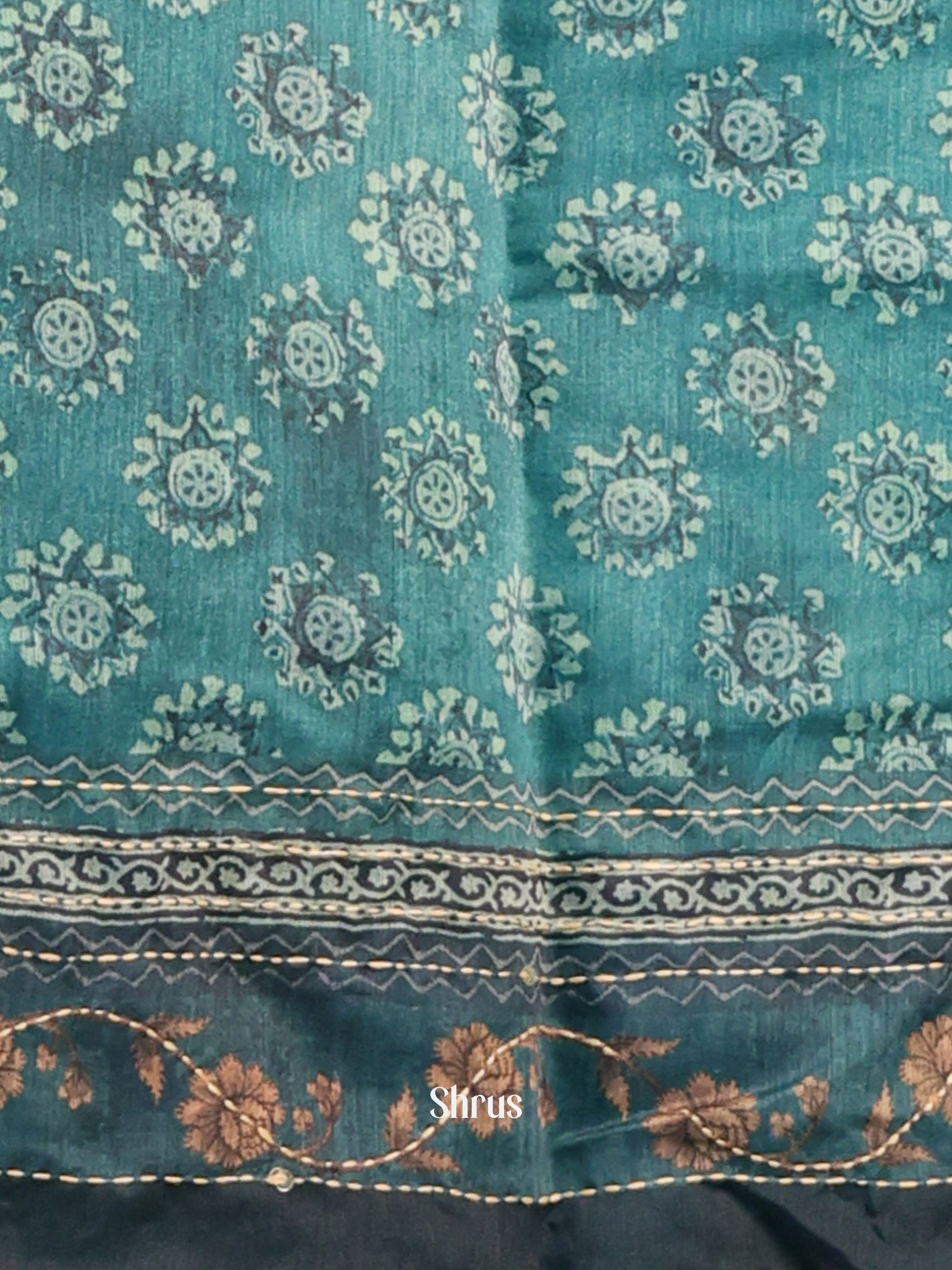 Blue- Semi Kantha Saree - Shop on Shrus.com