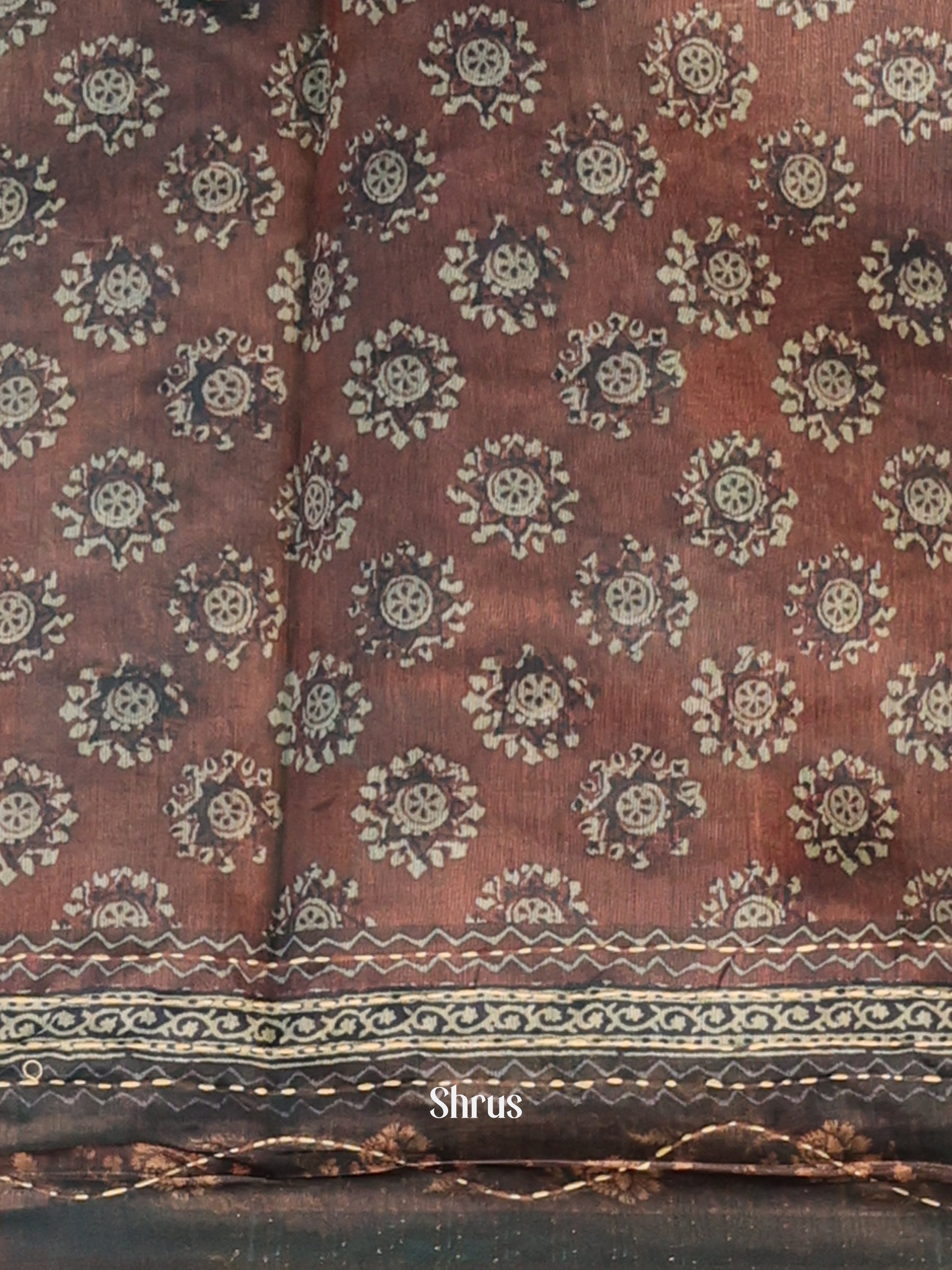 Brown & Grey - Semi Kantha Saree - Shop on Shrus.com