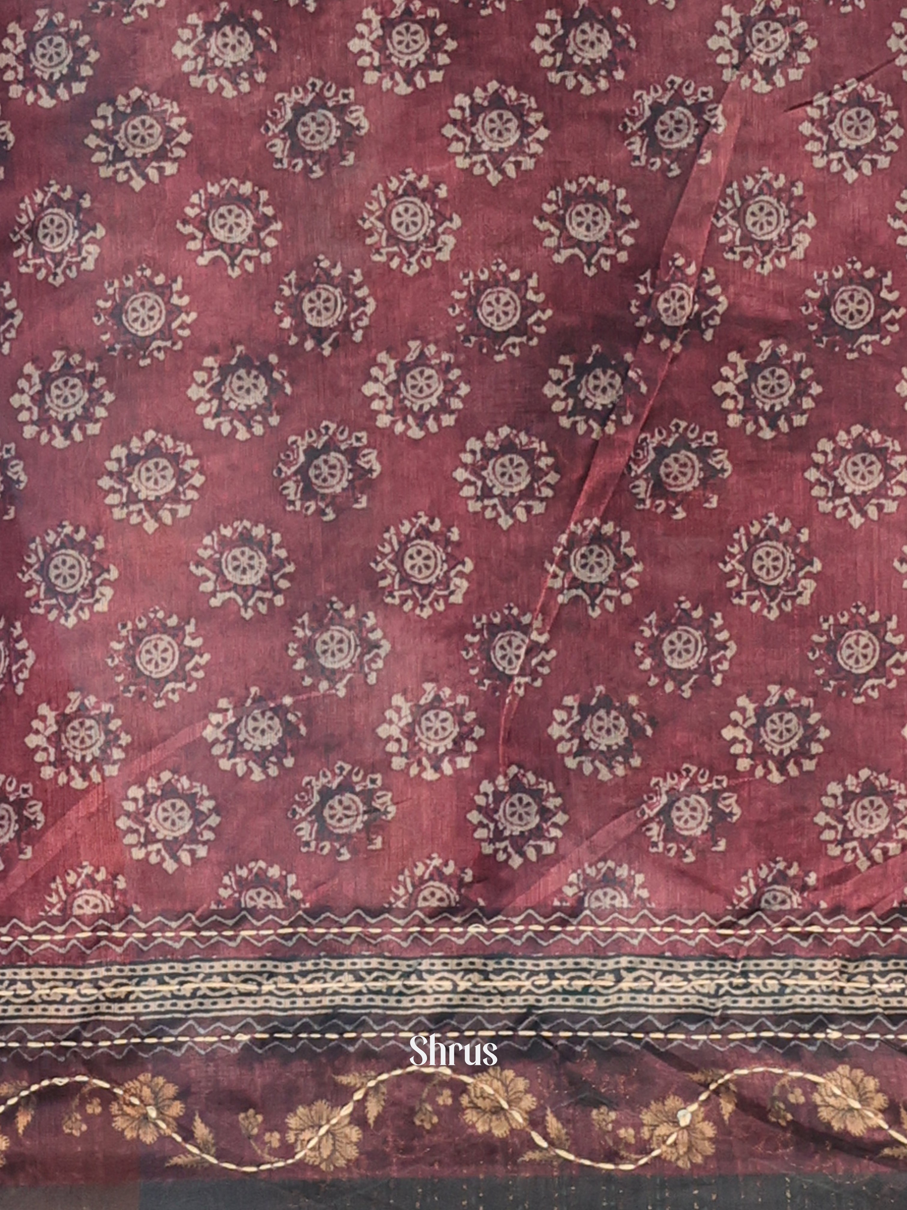 Brown & Mustard - Semi Kantha Saree - Shop on Shrus.com