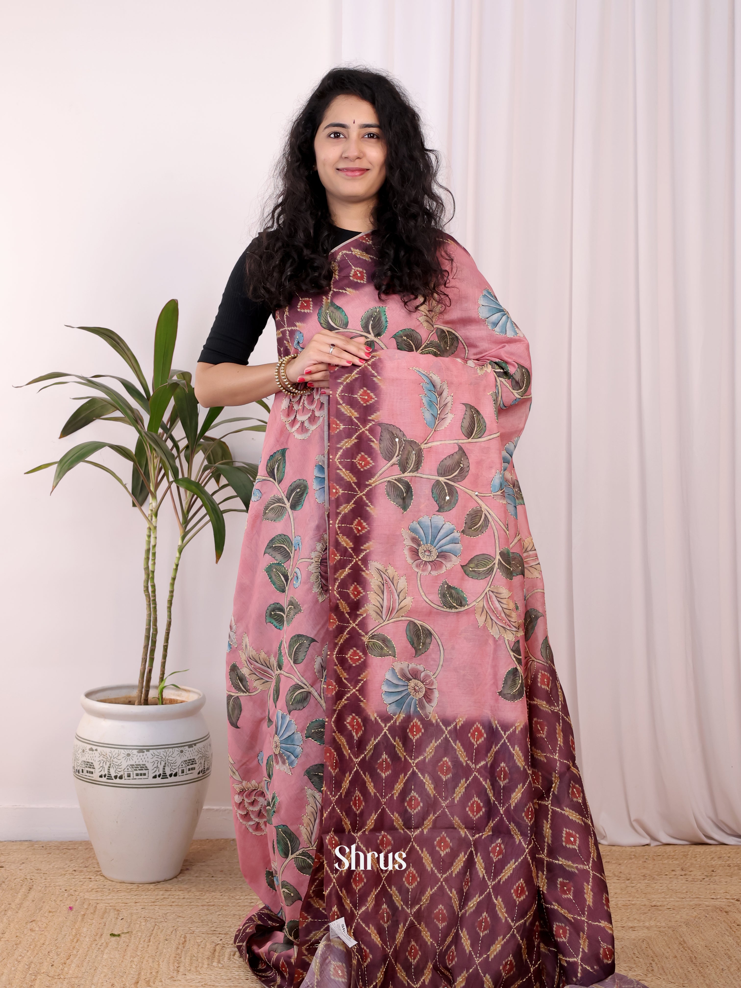 Pink & Purple - Semi Kantha Saree - Shop on Shrus.com