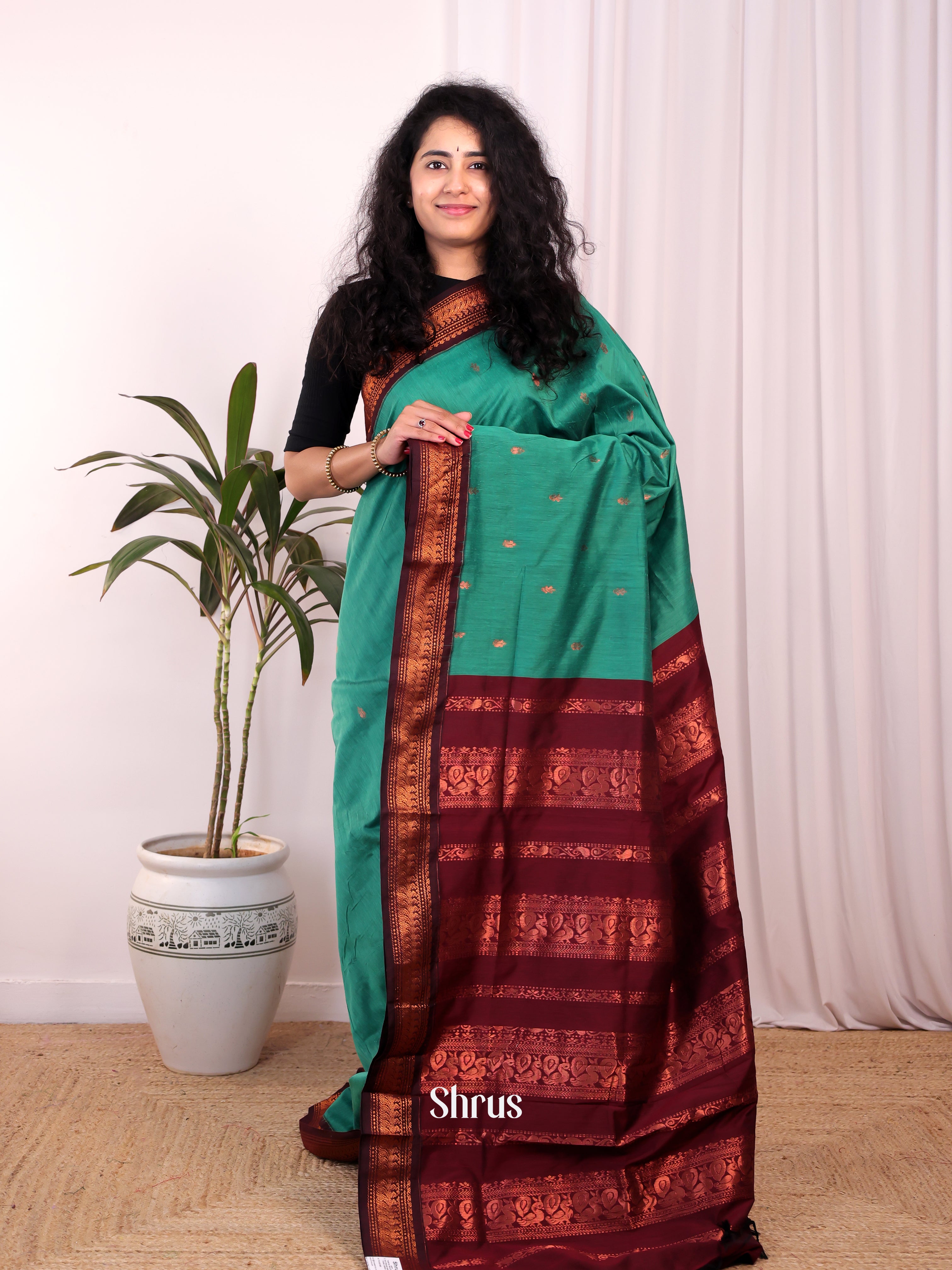 Green & Maroon - Kalyani Cotton Saree - Shop on Shrus.com