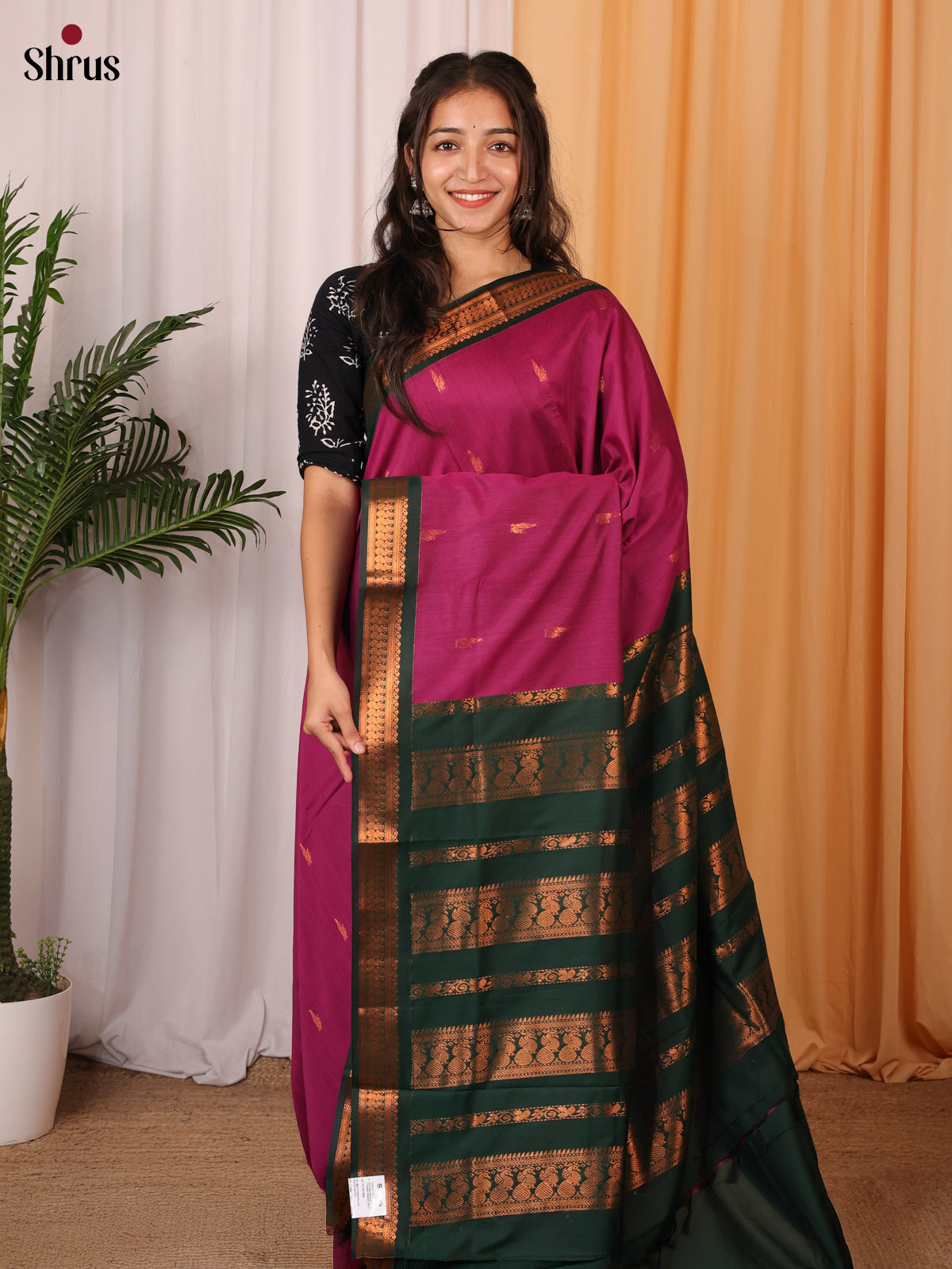 Maroon & Green - Kalyani Cotton Saree - Shop on Shrus.com