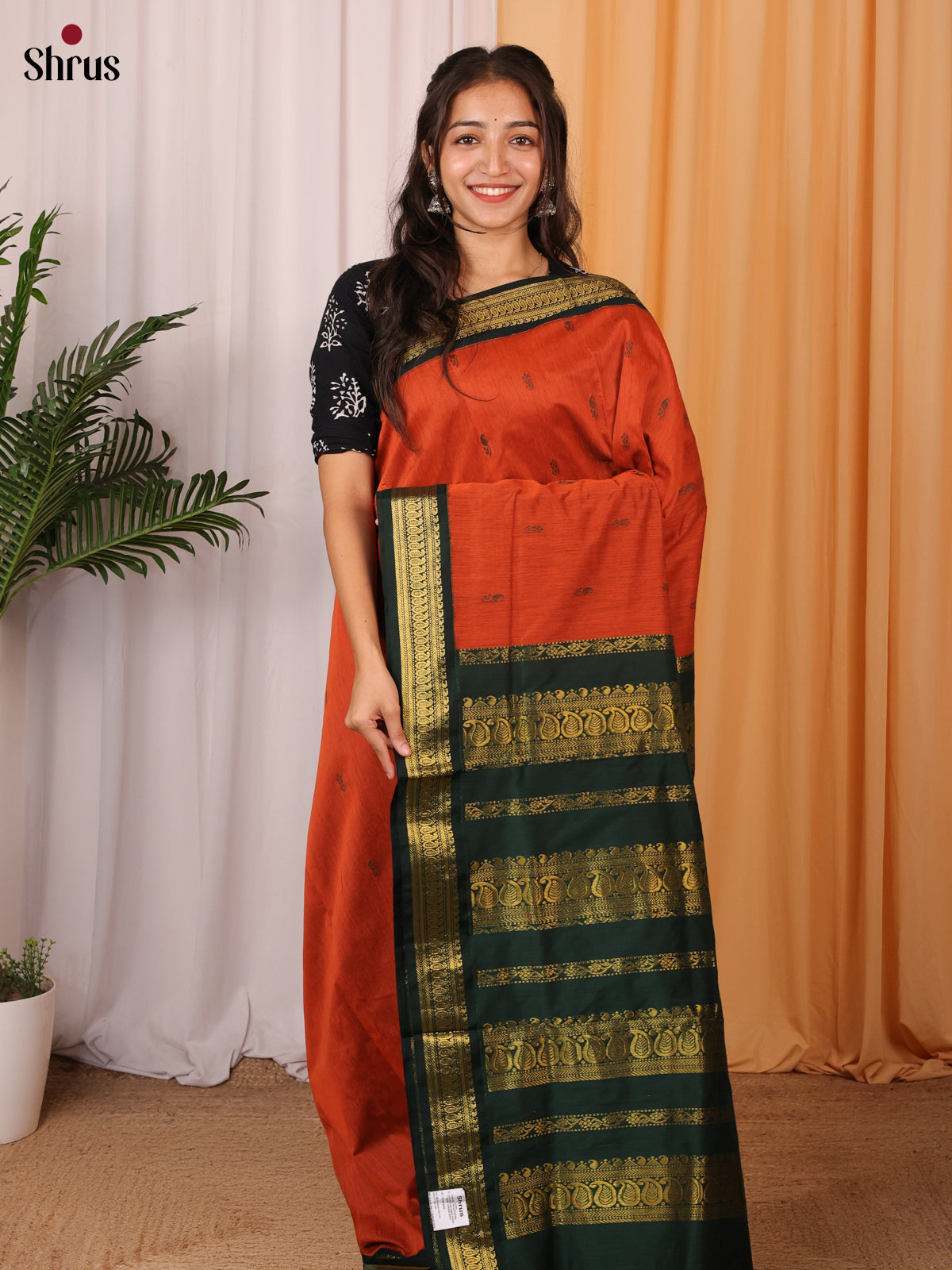 Orange & Green - Kalyani Cotton Saree - Shop on Shrus.com