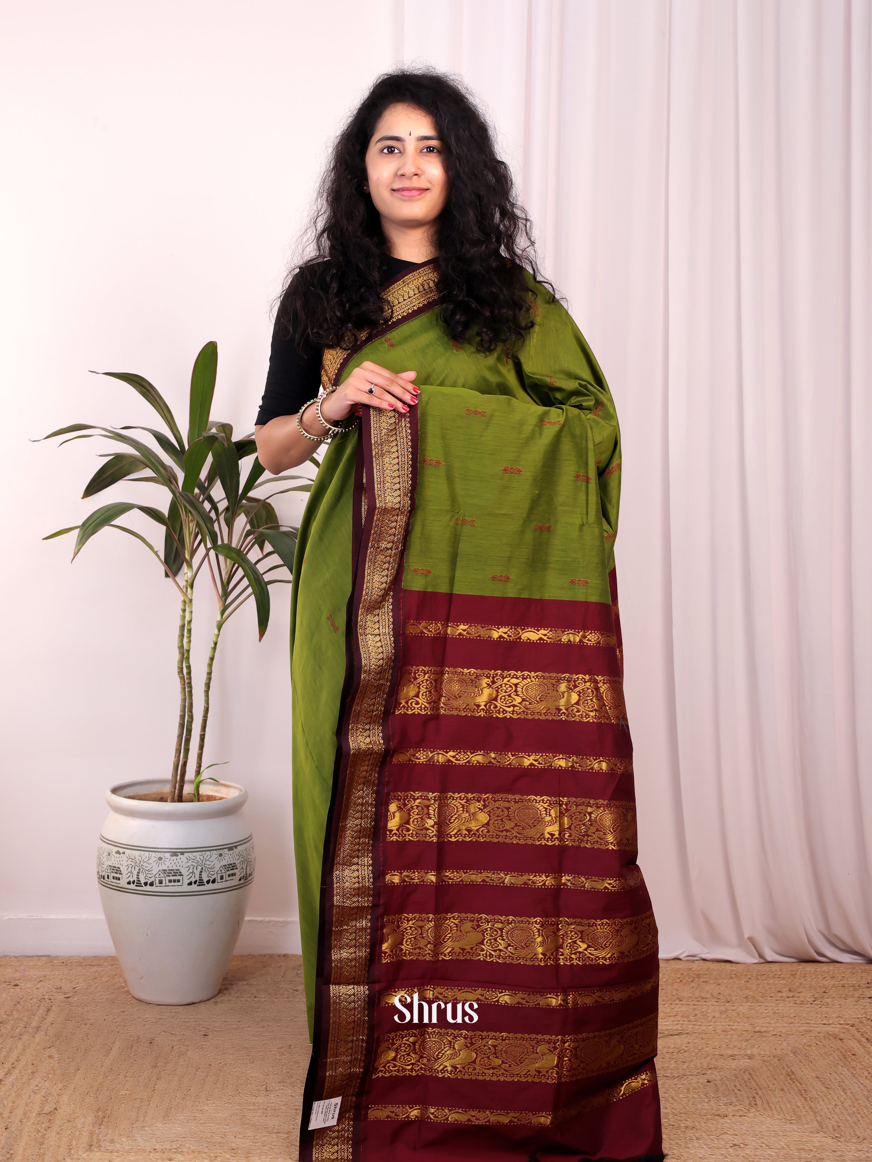 Green & Maroon - Kalyani Cotton Saree - Shop on Shrus.com