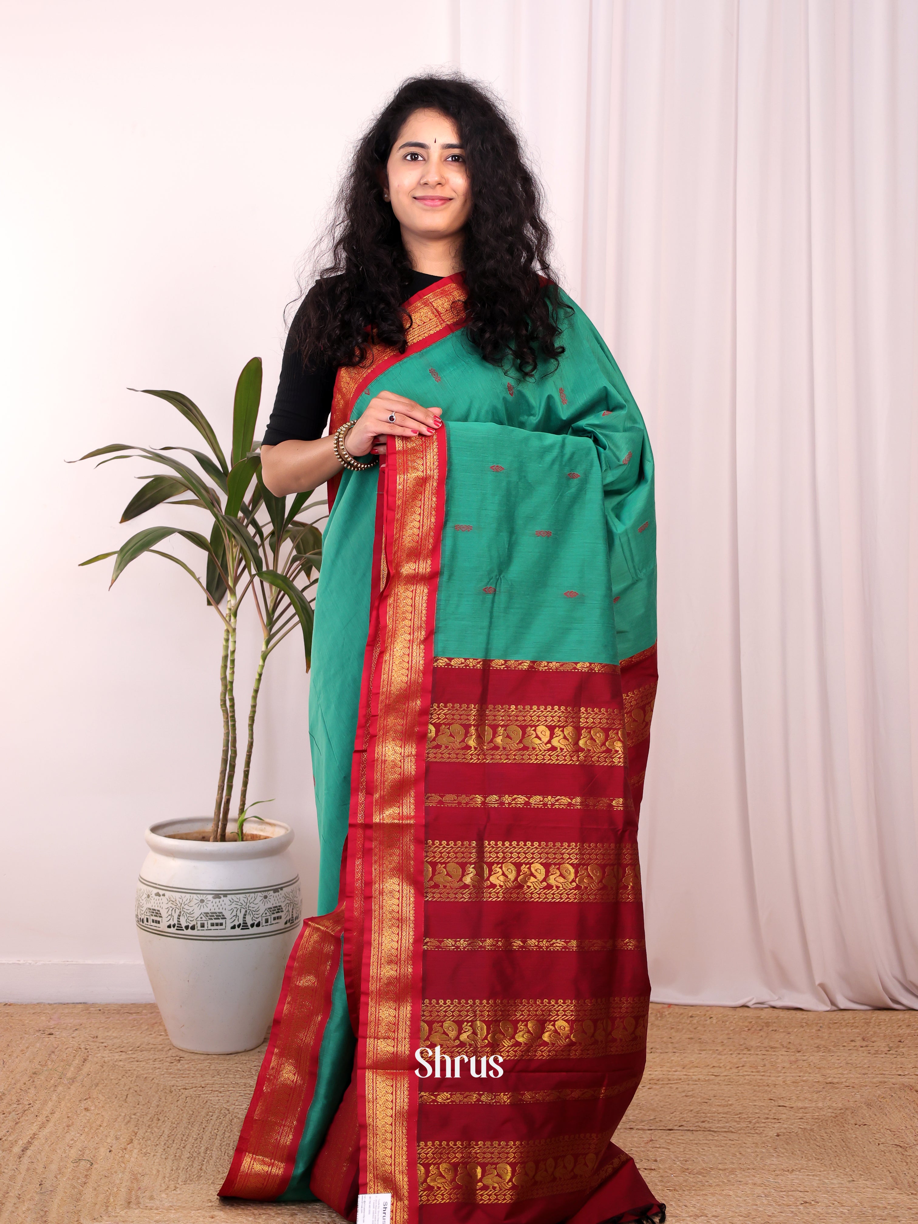 Green & Maroon - Kalyani Cotton Saree - Shop on Shrus.com