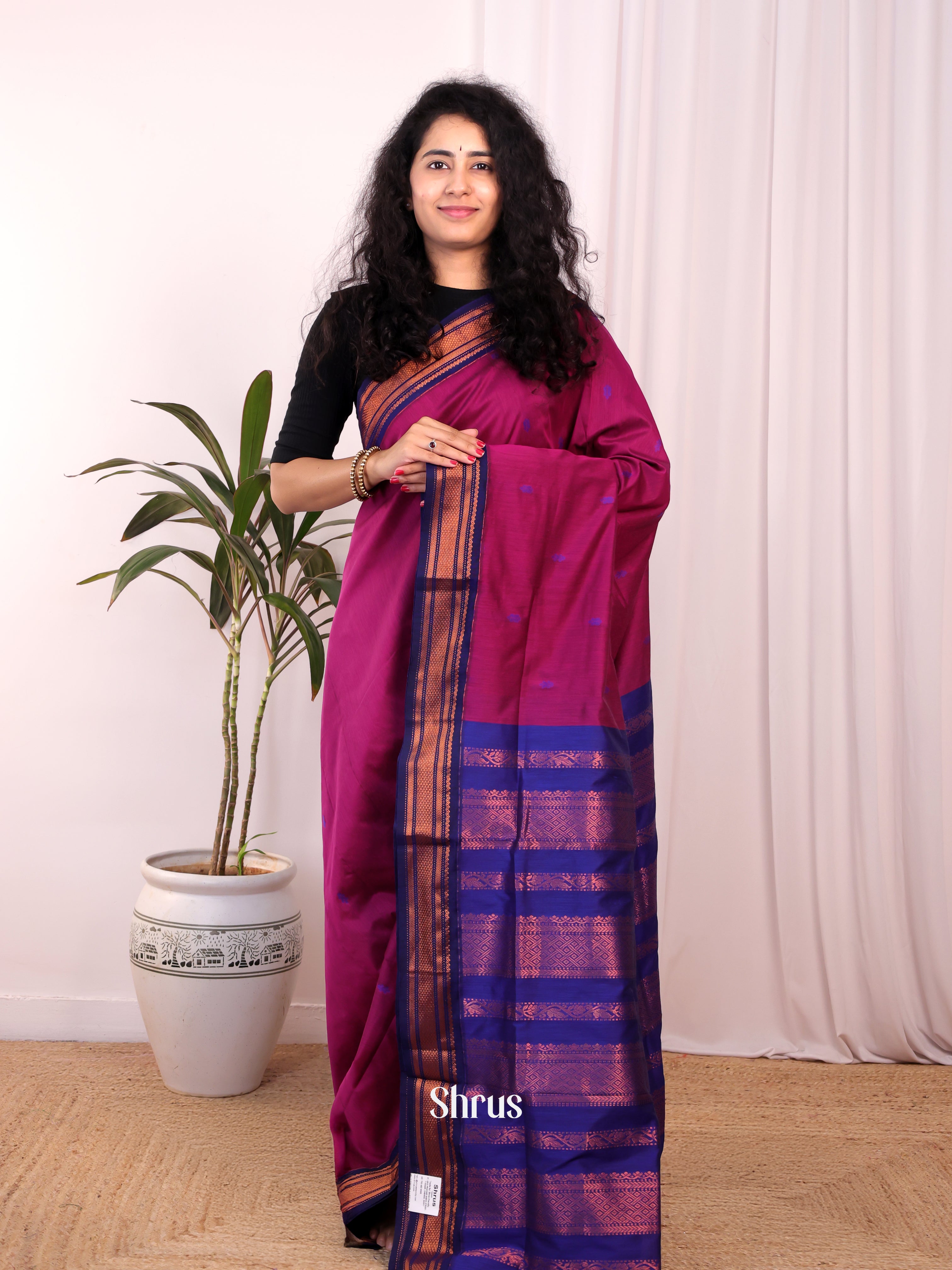 Purple & Blue - Kalyani Cotton Saree - Shop on Shrus.com
