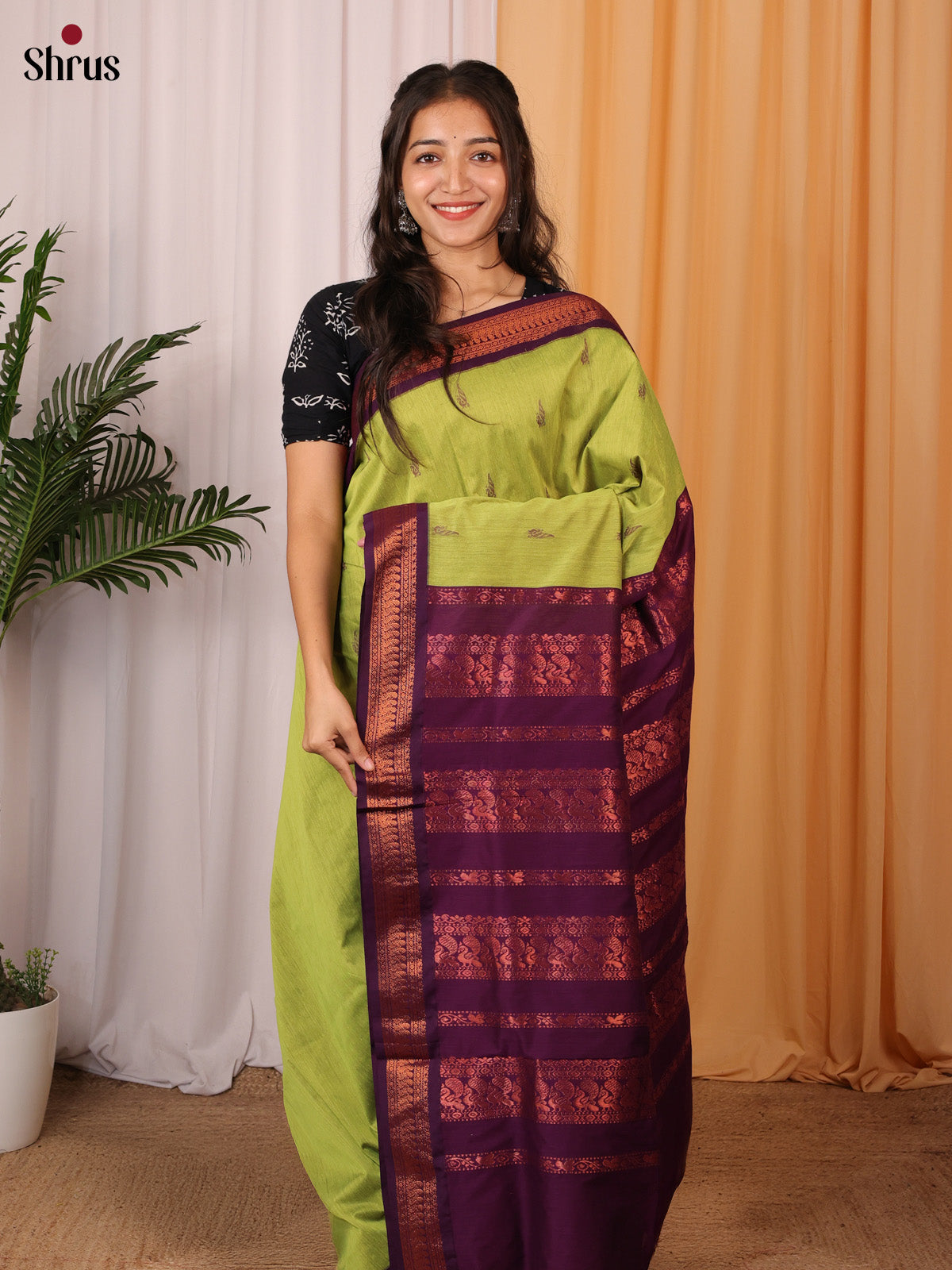 Green & Purple - Kalyani Cotton Saree - Shop on Shrus.com