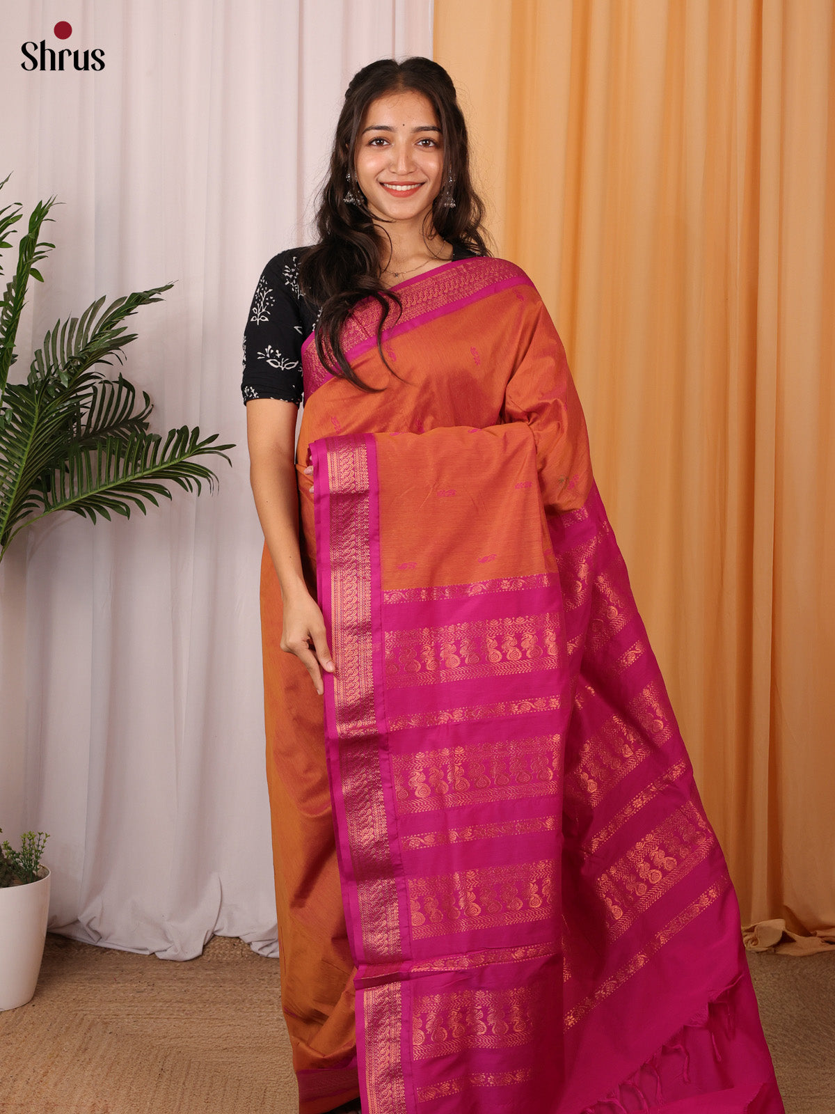 Brick & Pink - Kalyani Cotton Saree - Shop on Shrus.com