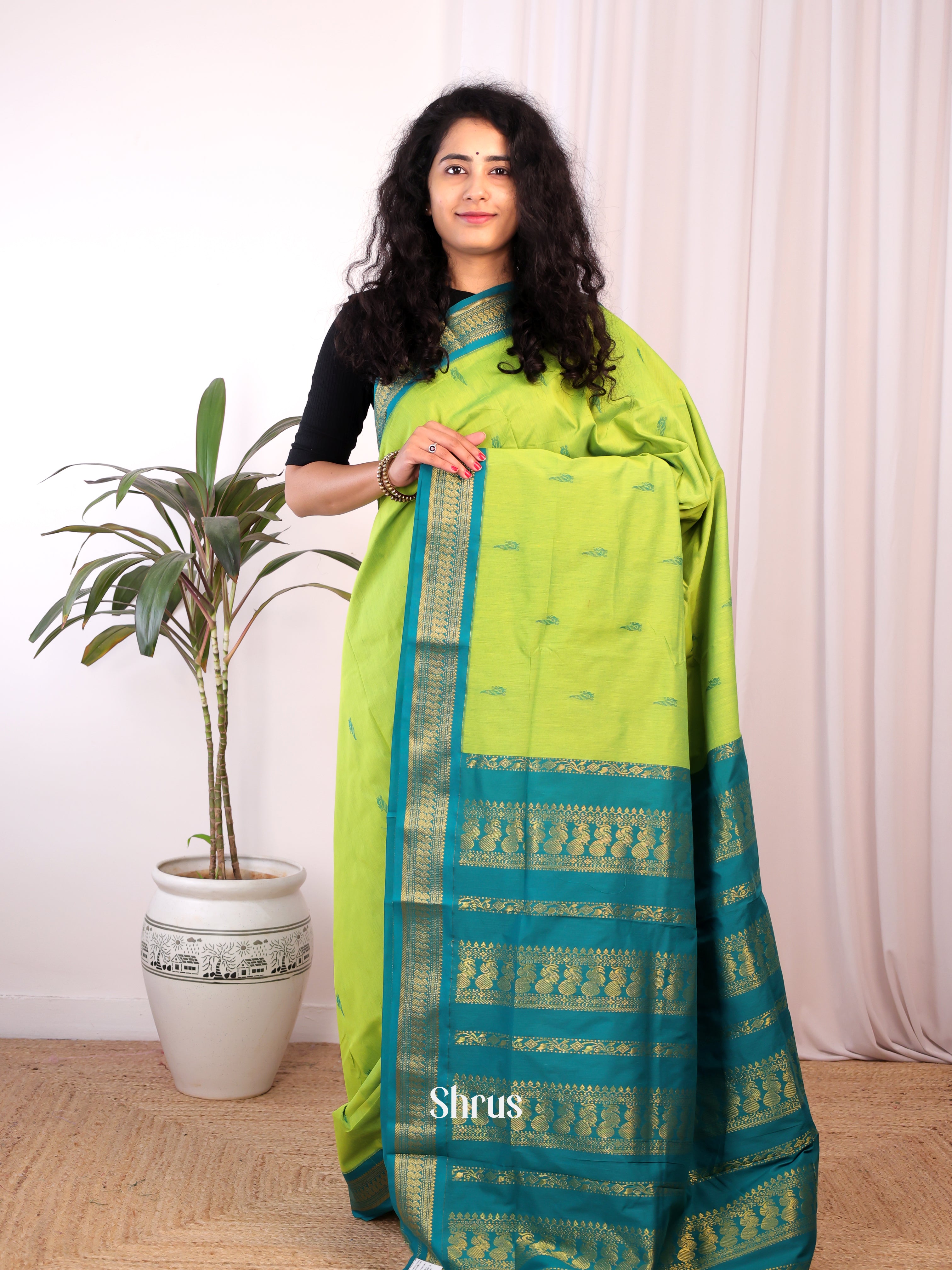 Green - Kalyani Cotton Saree - Shop on Shrus.com