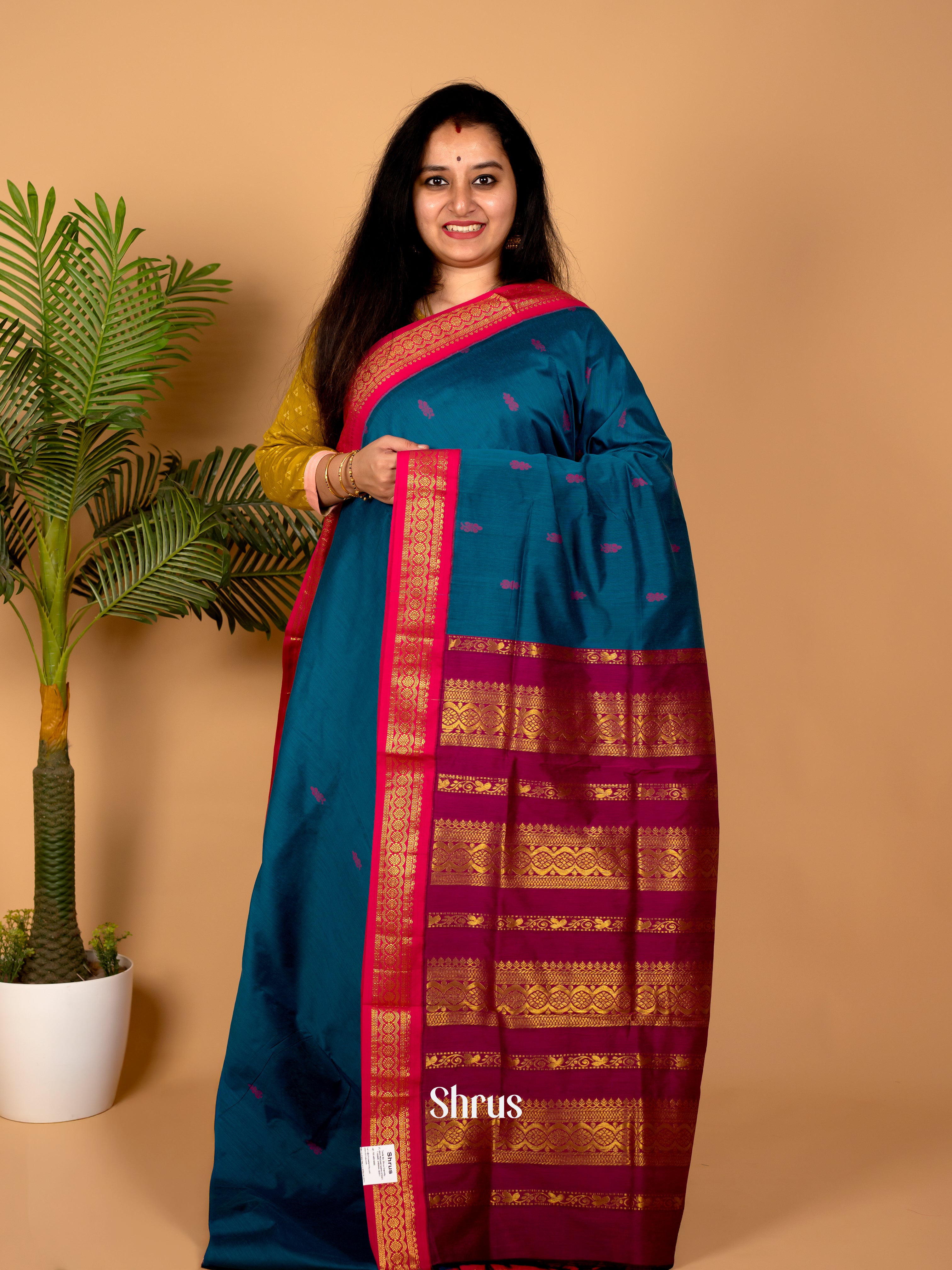 Blue & Purple - Kalyani Cotton Saree - Shop on Shrus.com
