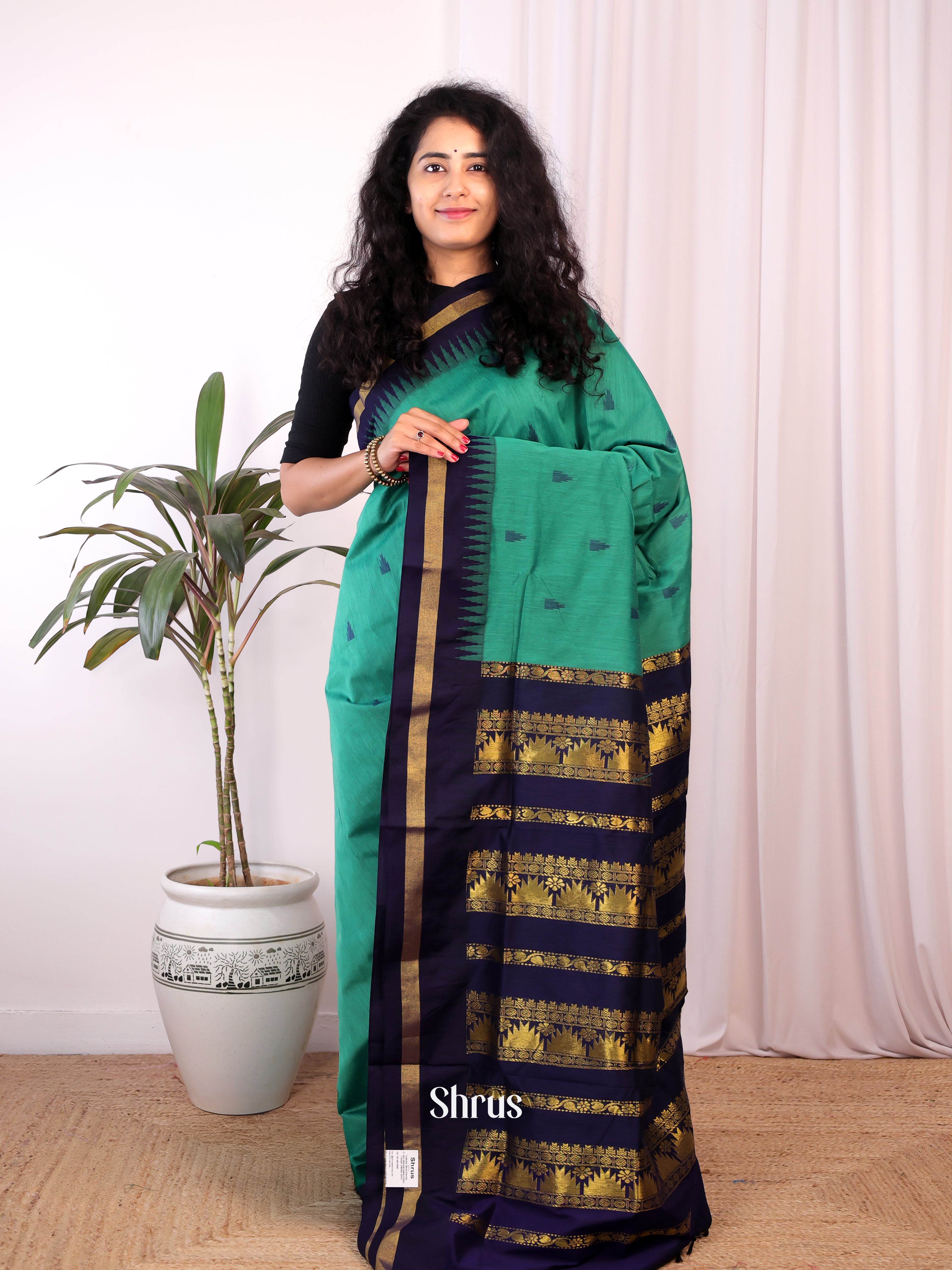 Green & Blue- Kalyani Cotton Saree - Shop on Shrus.com